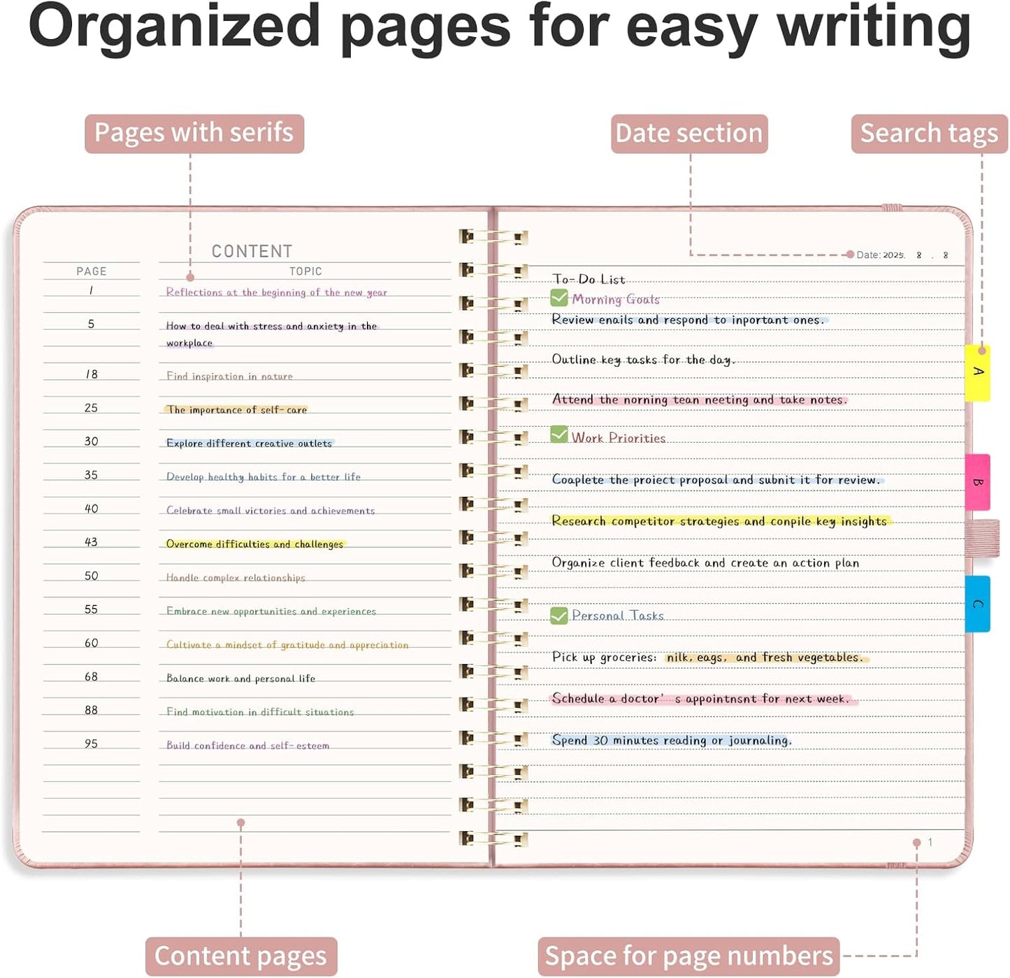 AHGXG Lined Spiral Journal Notebook, B5 Large Journals for Women Men, 140 Pages Hardcover Leather Notebook College Ruled, 100 GSM Paper, Notebooks for Work School Note Taking, 7.6" x 10", Rose Gold