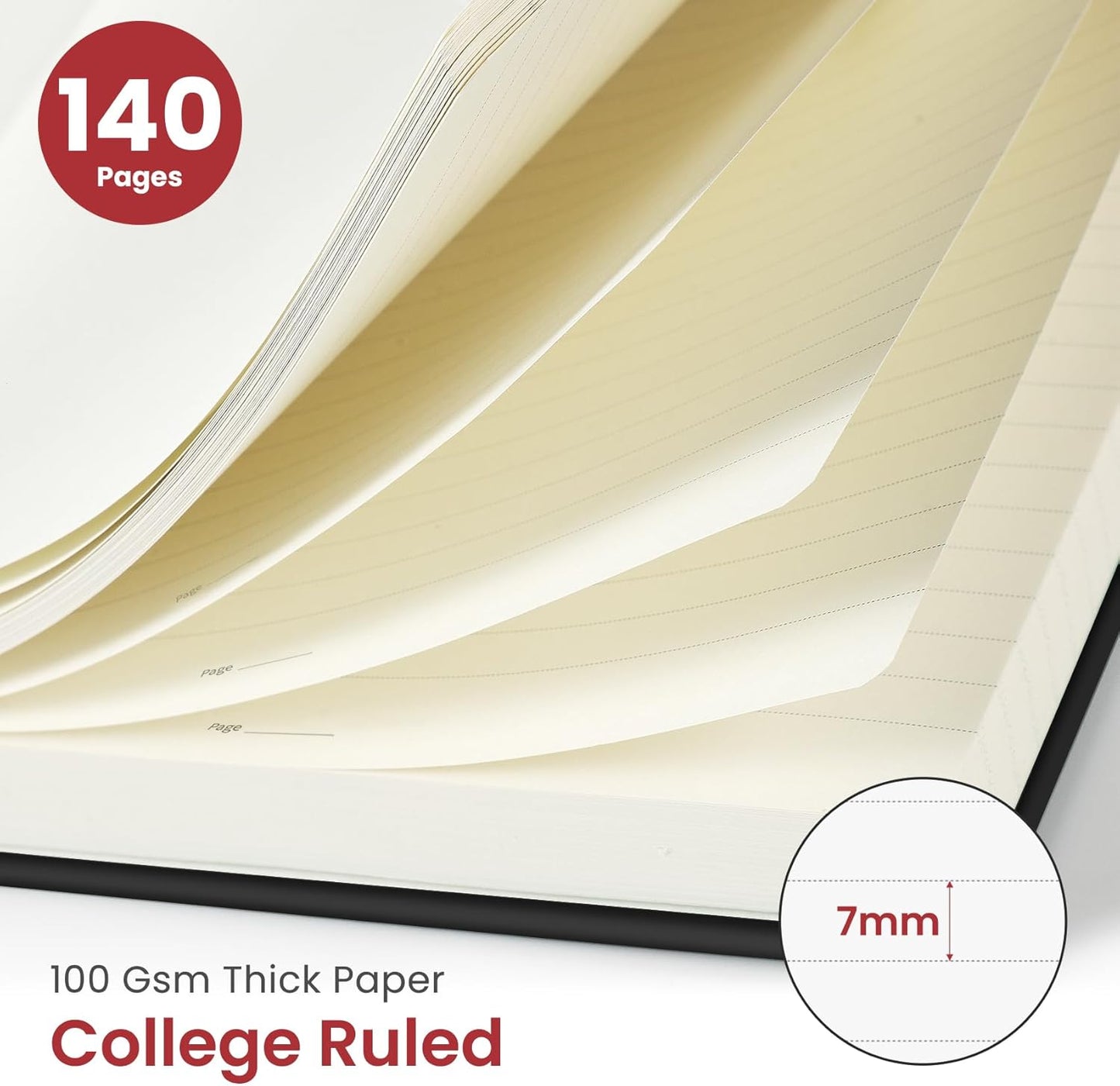 Taja Lined Spiral Journal Notebook for Work, 6 Pack, 140 Pages, College Ruled Hardcover Notebook Journal for Women, 6 Pcs, Journals for Writing, A5(6"x8") - Black