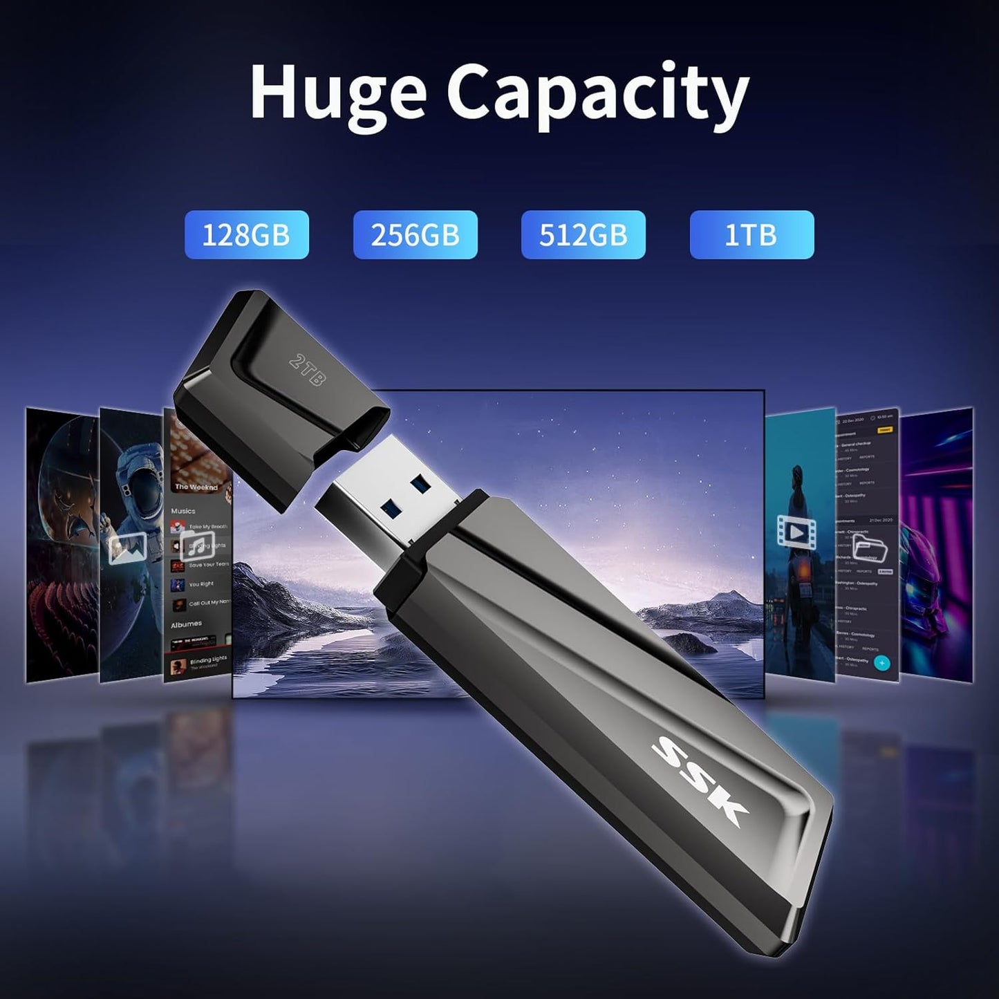 SSK 2TB USB SSD Drive 550MB/s Solid State Flash Drive Fast Transfer Speed USB 3.2 Gen2 USB C Thumb Drive Memory Stick with USB C Adapter for Type-c Smartphone, Laptop, MacBook/Pro/Air and More