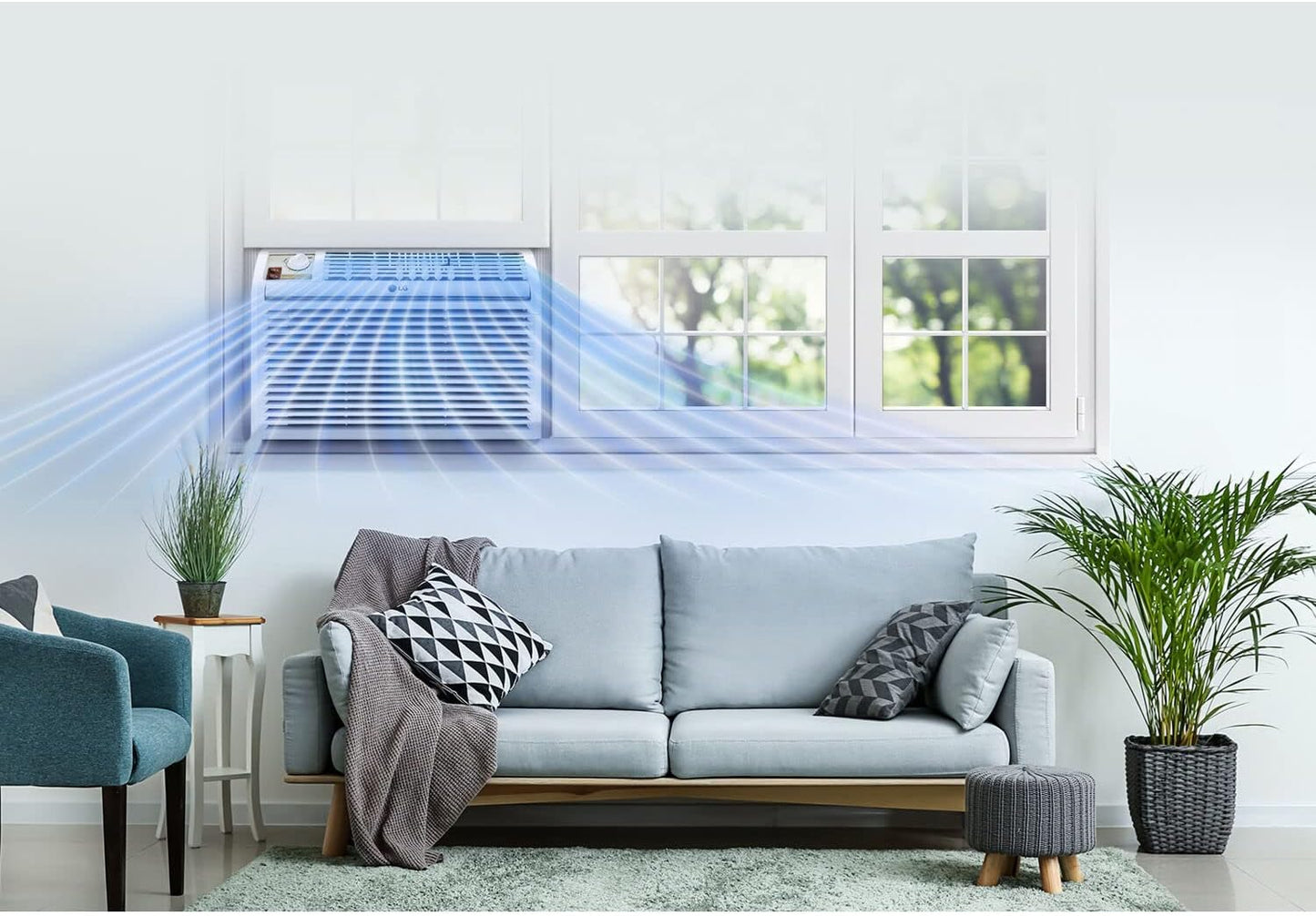 LG 5,000 BTU Window Air Conditioner, 115V, AC Window Unit Cools 150 Sq.Ft. (10' x 15' Room Size), Perfect for Bedrooms, Quiet AC with 2 Cooling & Fan Speeds, 2-Way Air Deflection, and Washable Filter
