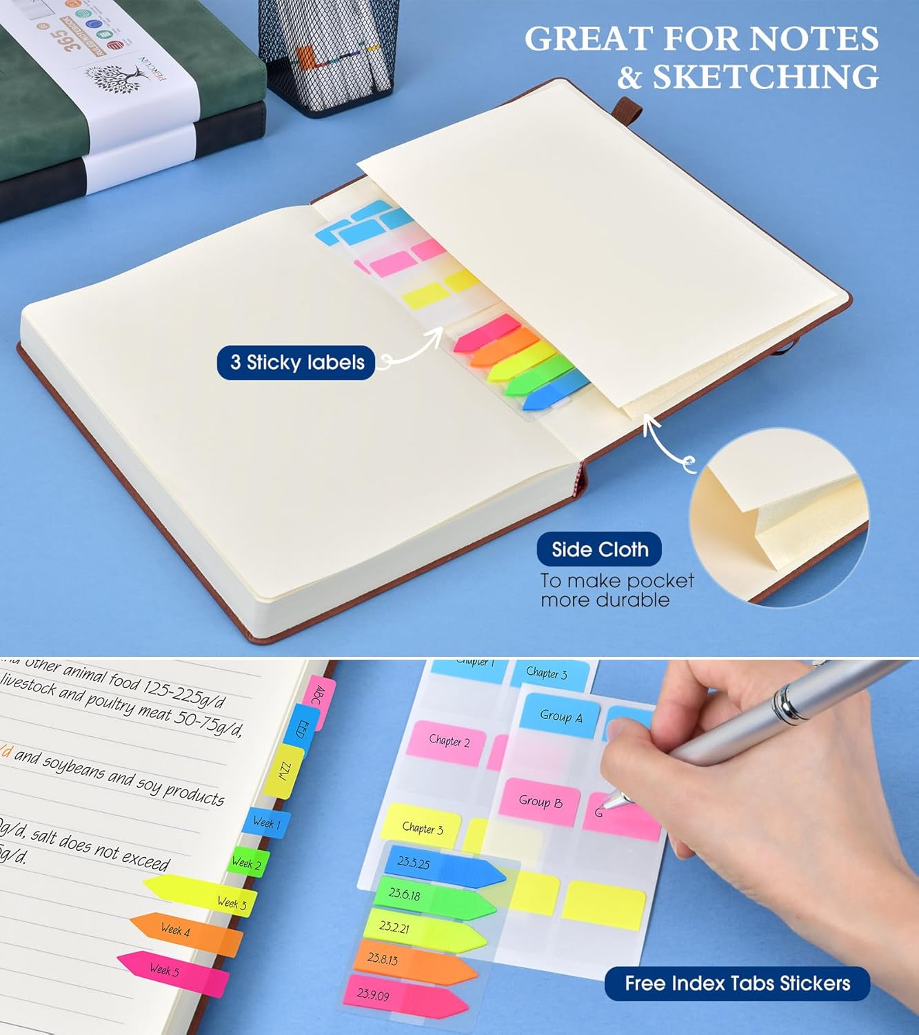 B5 Lined Journal Notebook - 365 Page Large Leather Journals for Writing Women Men，Hardcover Notebook with 100Gsm Thick Pages，Daily Diary for Travel, Work，School，College Ruled (7.6" x 10.3")