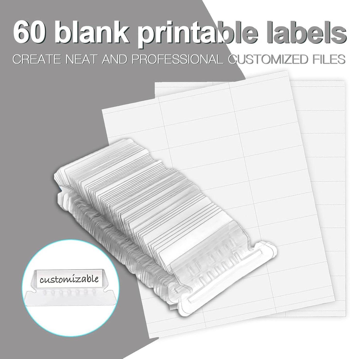 HERKKA Hanging File Folders, 60 Pack Reinforced Letter Size Hanging Folders, Designed for Bulky Files, Filing Cabinet, 1/5-Cut Adjustable Tabs (Gray)