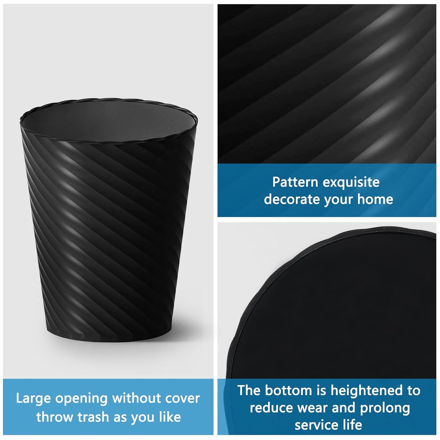 Bathroom Trash Can, 8 Pack 1.8 Gallons Small Trash Can with Trash Bags, Bathroom Garbage Can, Plastic Trash Bin, Round Waste Basket for Living Room, Bedroom, Office, Kitchen, Compact Space (Black)