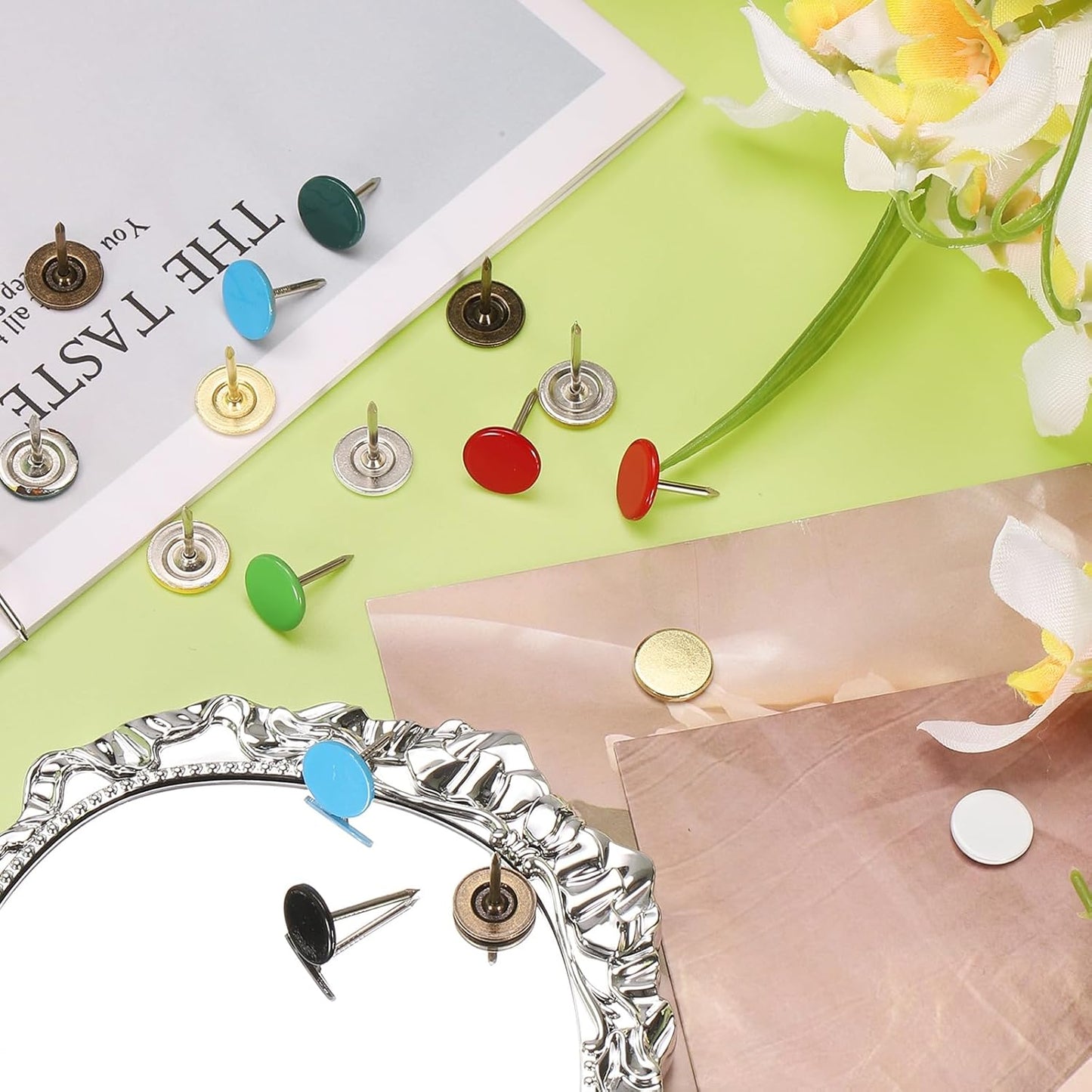 uxcell 150Pcs Upholstery Tacks, 11mmx13mm Flat Head Thumb Tack Decorative Furniture Nails Push Pins for Furniture Sofa Headboards, Black