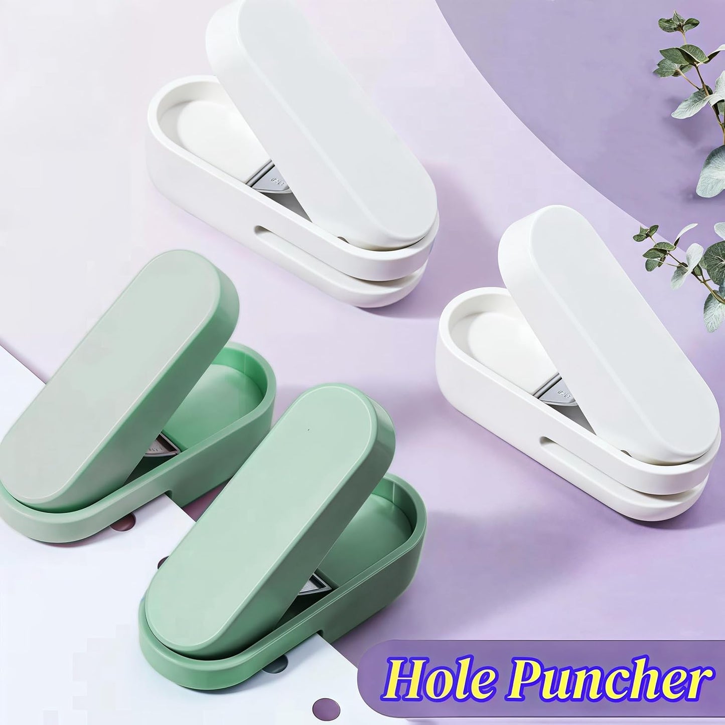 Magnoloran 2 Pack Single Hole Punch, 1/4 inch Mini Small Hole Puncher Heavy Duty Paper Hole Puncher Small Hole Punch One Hole Puncher for Crafts Paper Cards Tags Scrapbook-White&Green