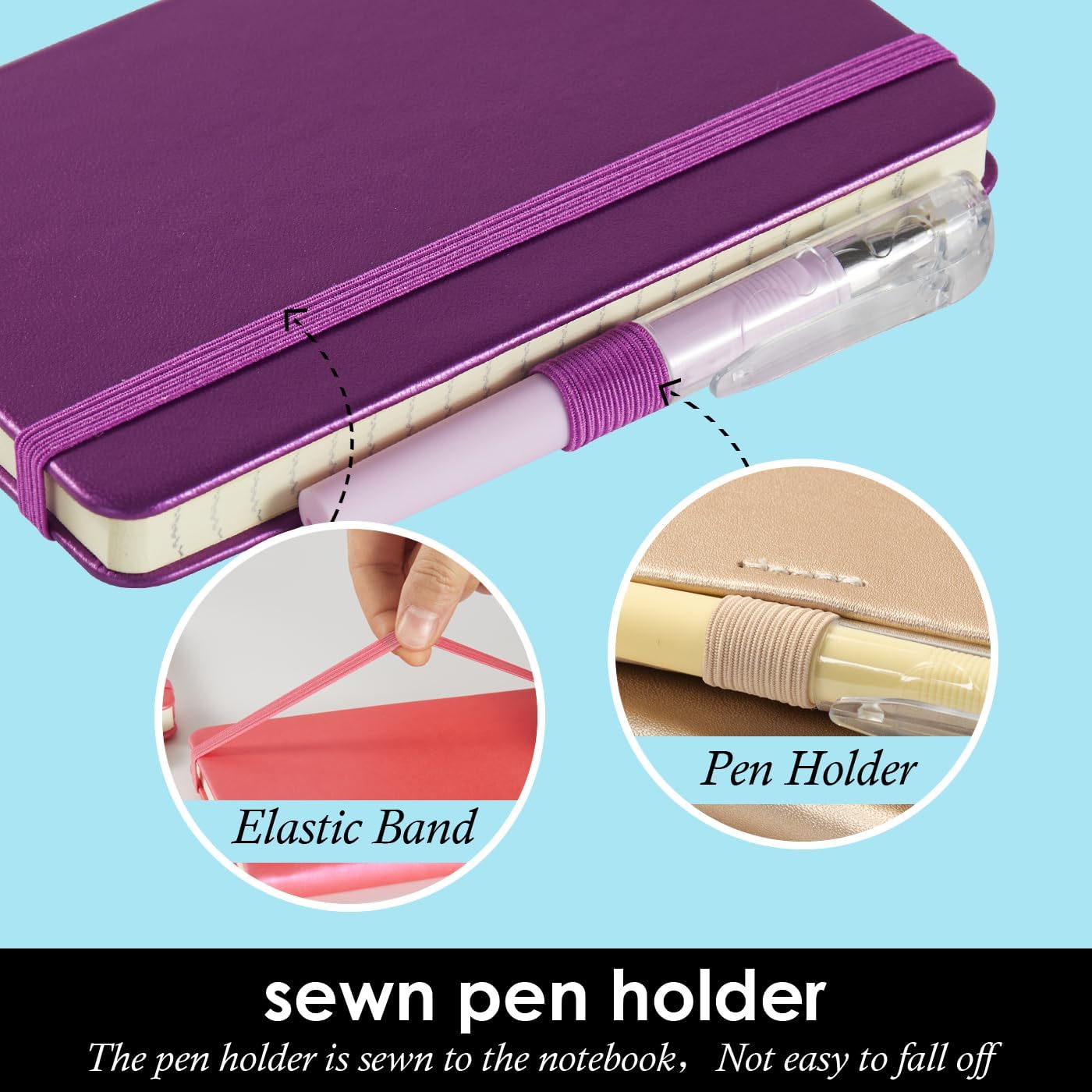 3 Pack Pocket Notebook Journal with Pen, Mini Small Notepad Notebook 3.7" x 5.7" for Women Writing, 408 Pages, Pearlescent Pink Purple Gold