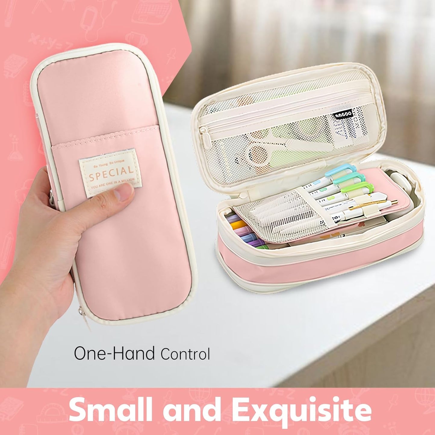 Pencil Case, Large Capacity Aesthetic Pencil Cases with Durable Zipper, Big Stationery Pencil Pouch for Women & Men, Adults Portable Storage Organizer Bag for College, office, Travel (Pink)