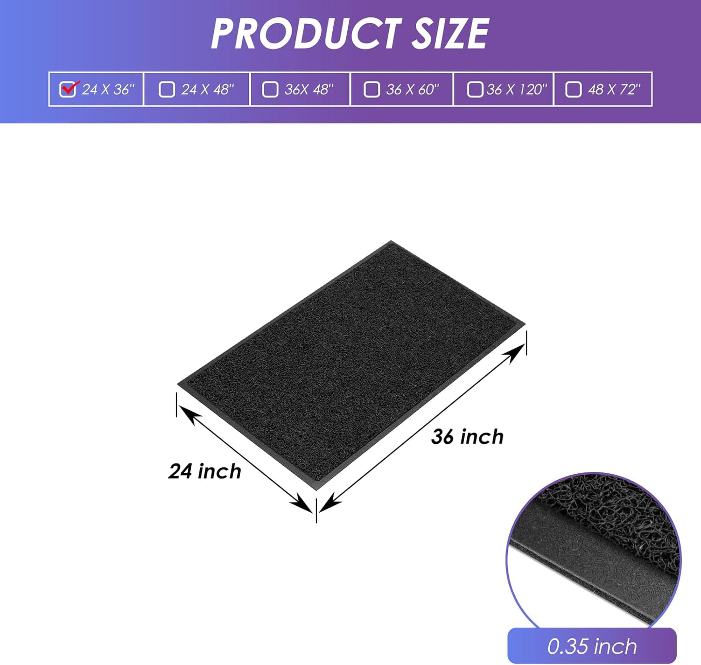 Kuyal Door Mat, 2'x3' Indoor Outdoor Entrance Mat to Trap Dirt and Moisture, Non Slip Waterproof Outdoor Mats, Commercial Floor Inside Outside Entrance, Heavy Duty Durable Welcome Mats, Black