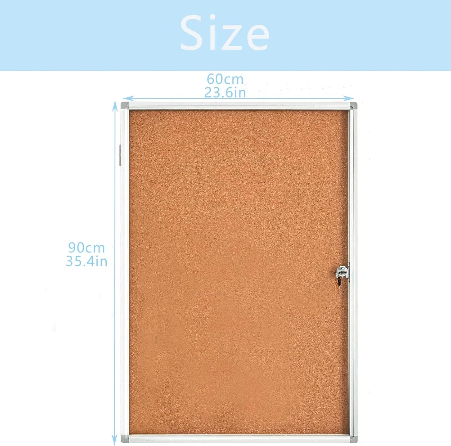 Cork Bulletin Board 24x36 inch Lockable Cork Noticeboard Enclosed Wall-Mounted Display Case for Office Classroom Home School Display Pictures （36x24, Natural Color）
