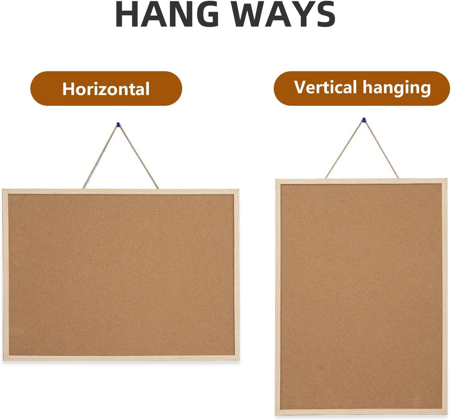 2 Pack 16” x 24” Cork Boards for Walls with Wooden Frame, Double Sided Office Board for Wall Organizer, Bulletins Board Decorative Hanging Pin Board for School, Home & Office, Memo Board