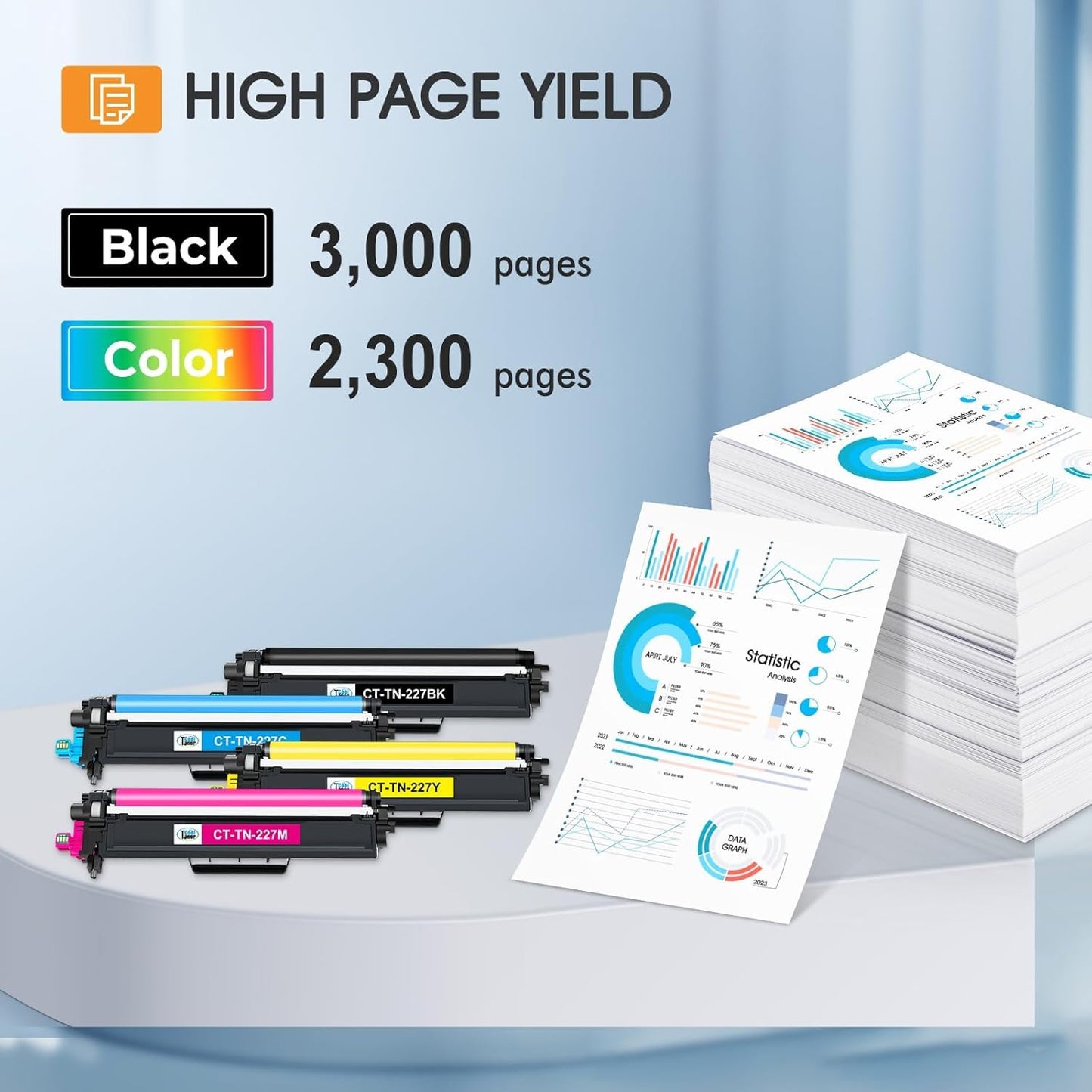 TN227 TN-227BK/C/M/Y High Yield Toner Cartridge 4 Pack: Compatible Replacement for Brother TN 227 TN-227 TN-223BK/C/M/Y TN223 for HL-L3270CDW MFC-L3770CDW HL-L3290CDW MFC-L3750CDW HL-L3210CW Printer