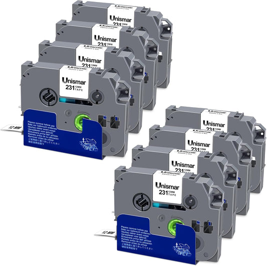 Unismar 8-Pack Compatible for Brother Black on White 12mm Label Tape Replacement for Ptouch PTD200 PTD202 PTD210 PTD600 PTD400 PTH100 PTH110 PT1280 Label Printer 26.2Ft(8m)