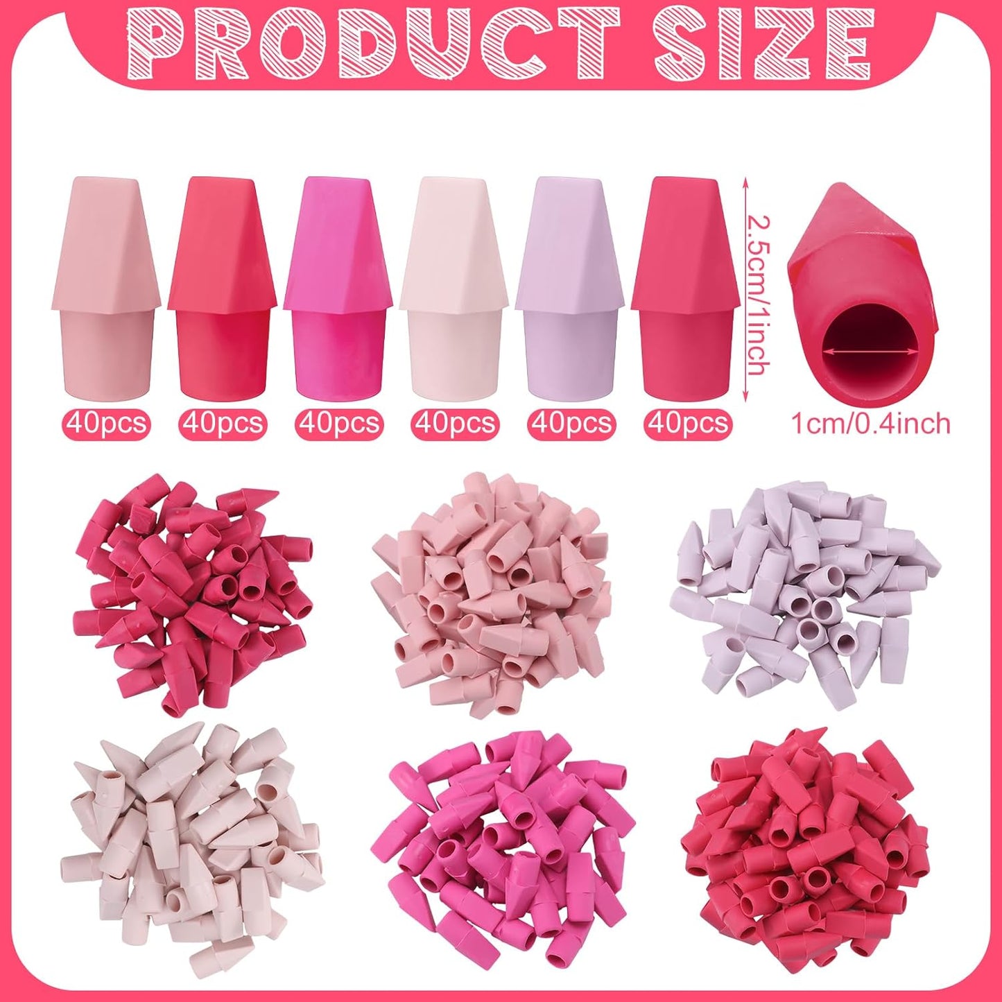 240 Pcs Pencil Top Erasers Cap Bulk Cute Pencil Toppers Erasers School Office Supplies for Students Teachers Art School Office Classroom Supplies(Pink)