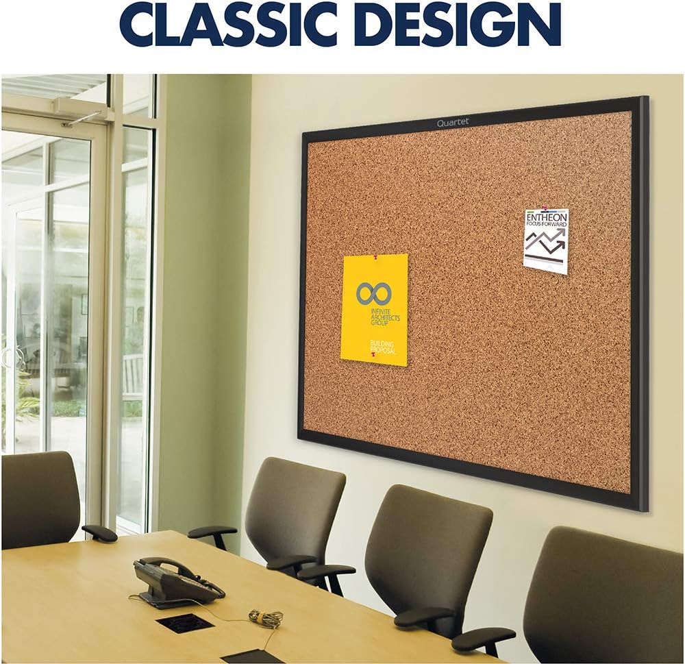 Quartet Cork Board, Bulletin Board, 3' x 2' Corkboard, Black Frame (2303B)