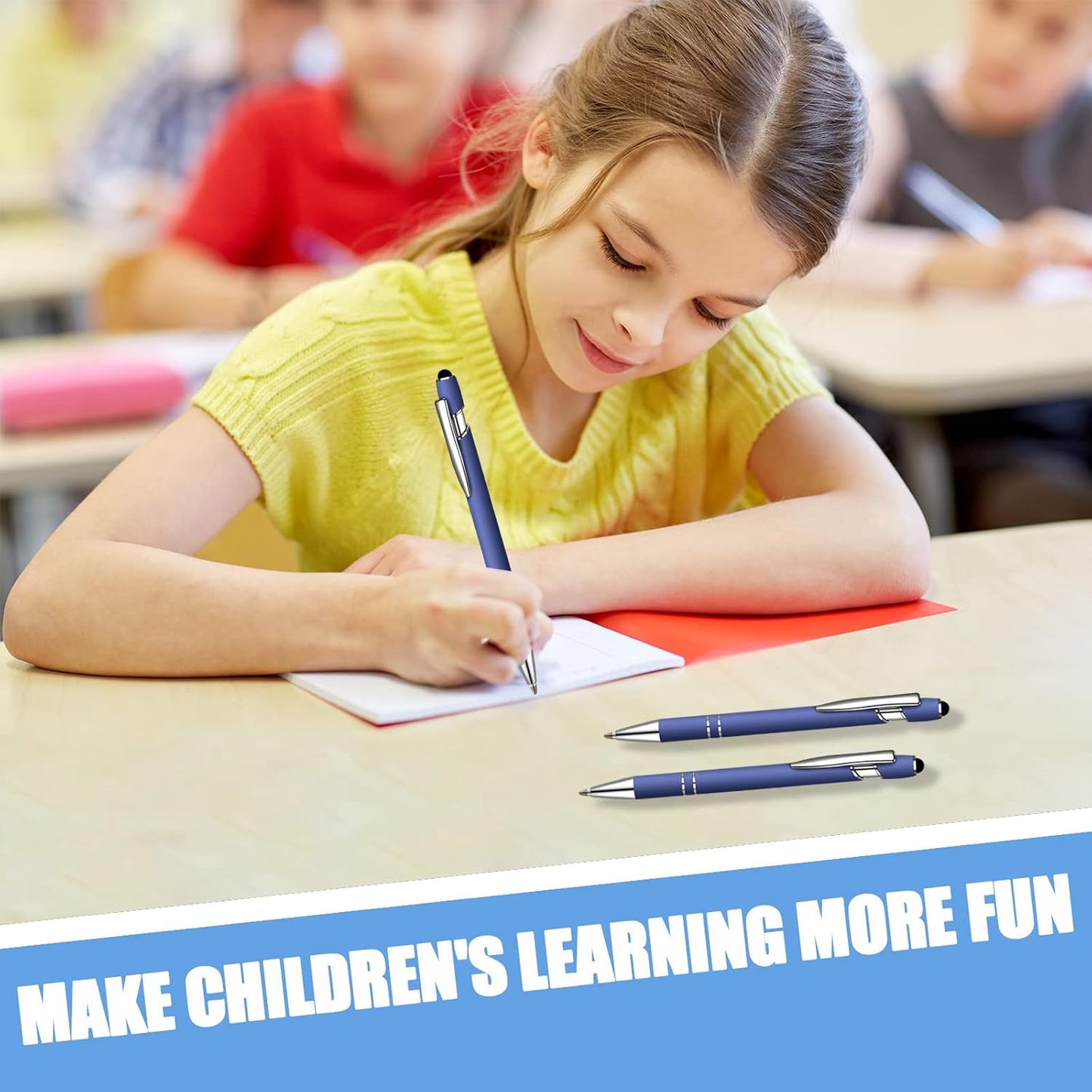 8 Pcs Blue Ink Ballpoint Pen with Stylus Tip 2 in 1 Stylus Ballpoint Pen Metal Pens Stylus Pen for Touch Screens School Office Coworkers (Navy Blue)