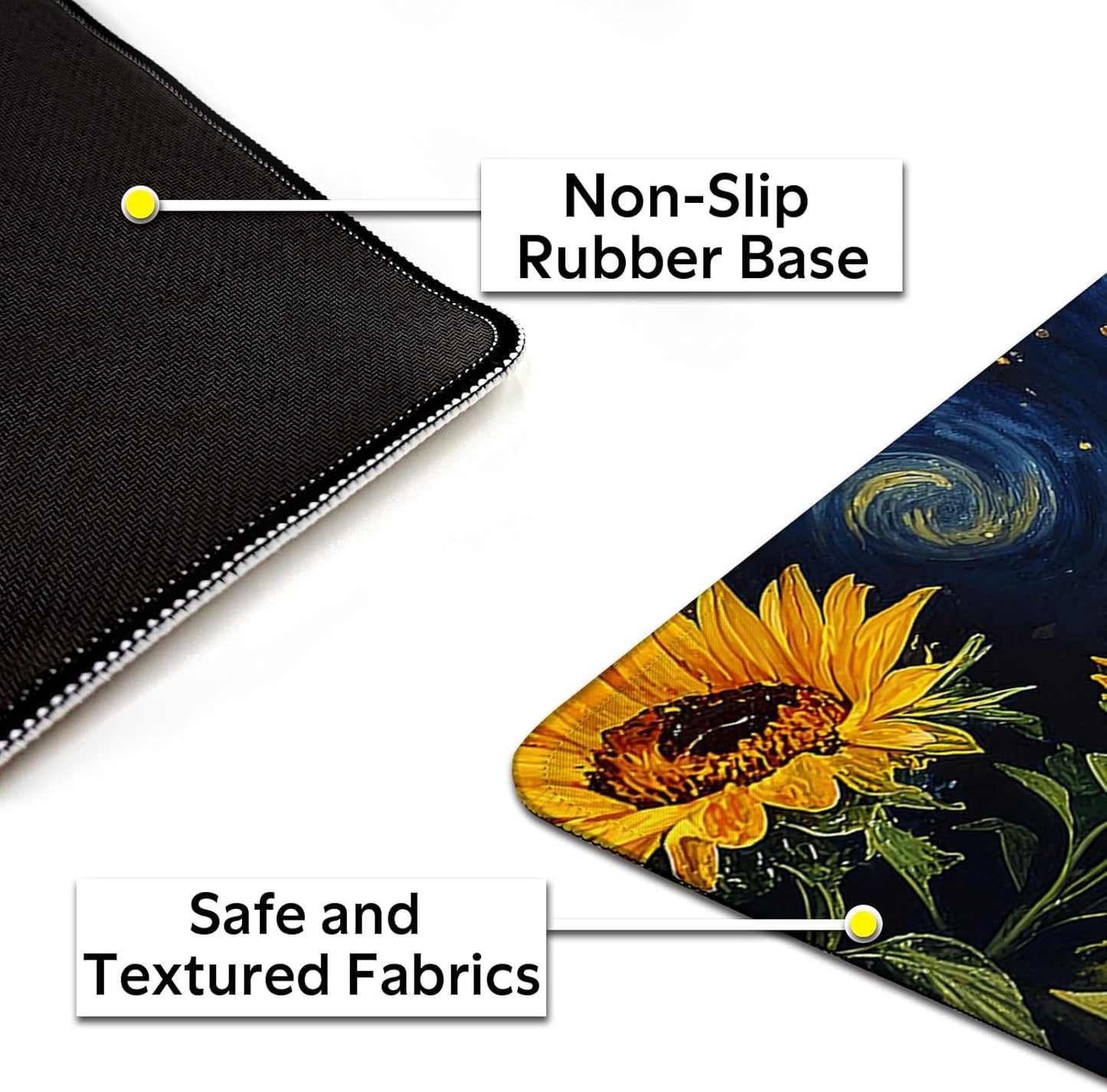 Sunflower Cat Gaming Mouse Pad, Starry Sky Cute Orange Cat Mousepad - Large Non-Slip Desk Mat for Office, PC, Laptop - 31.5"x11.8" x 3mm