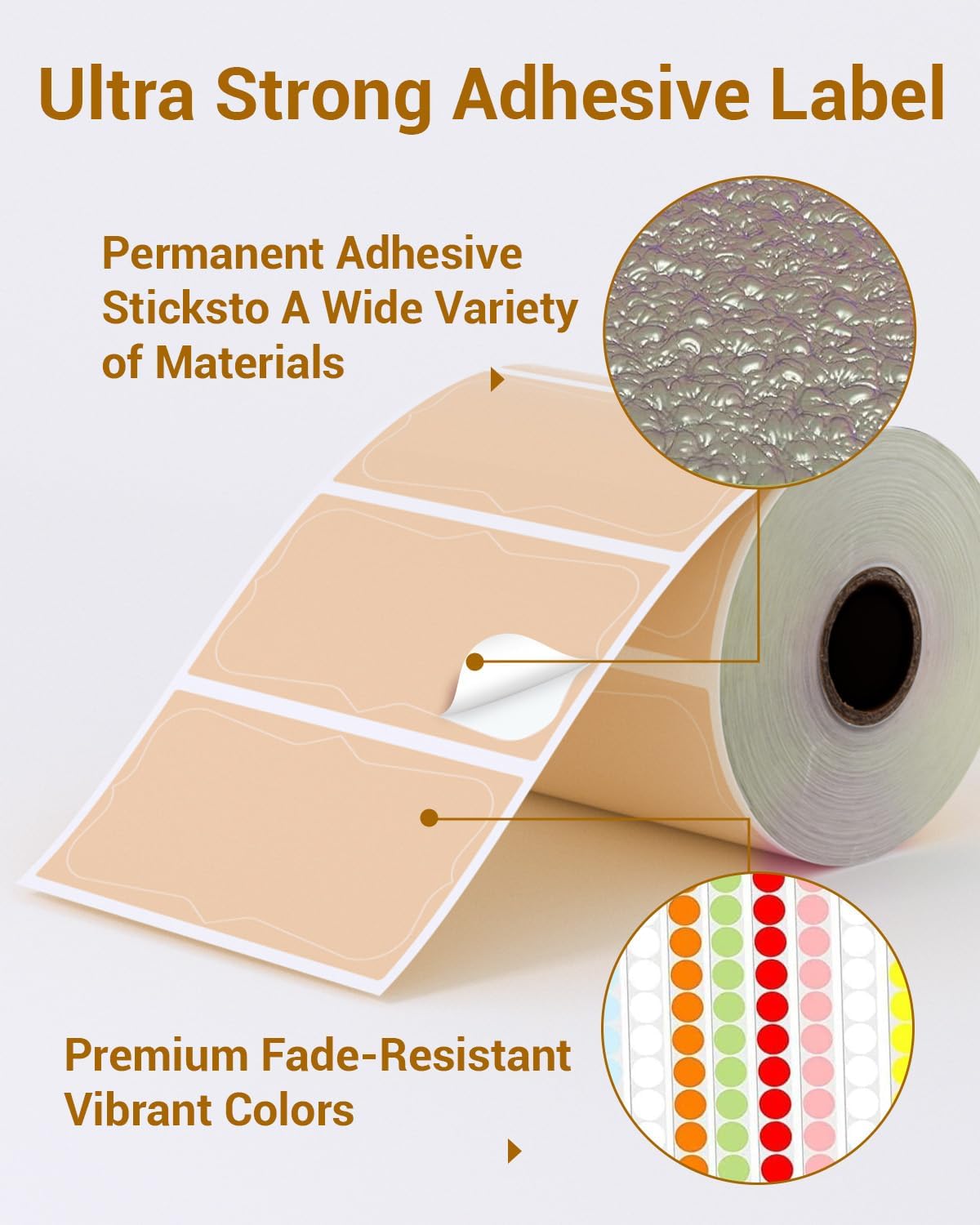 Phomemo Brown Thermal Labels for Shipping Label Printer for Small Business Supplies - 3" x 2" / 500 Brown Labels/Roll, Commercial Grade Round Stickers Roll for Custom Stickers Personalized & Business