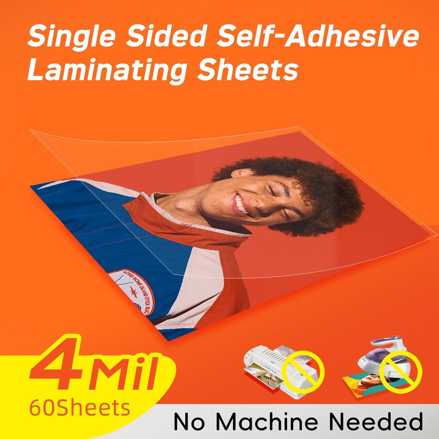 Self Adhesive Laminating Sheets,4Mil 8.5x11inches,60 Sheets Self Sealing Laminating Sheets, Self Adhesive Contact Paper,Clear Laminate Sheets for Stickers,No Machine Needed