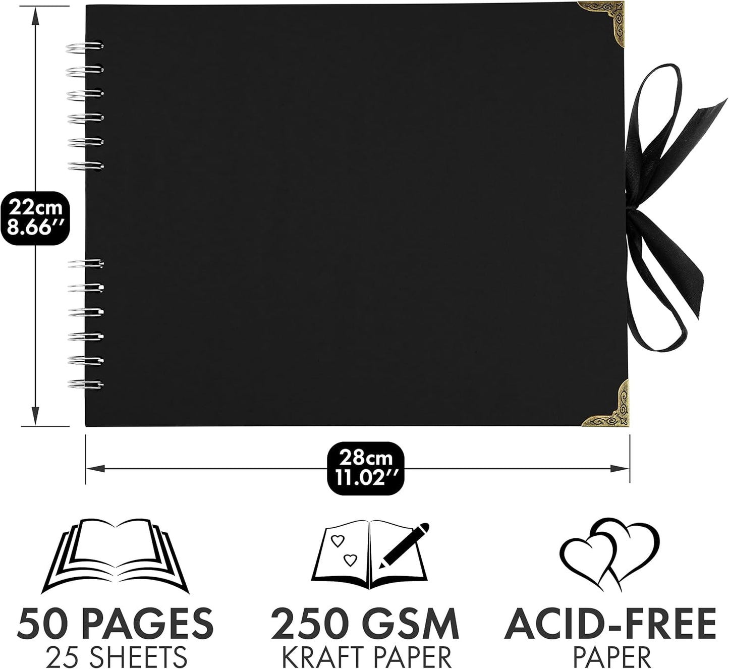 Bstorify Large Scrapbook Photo Albums 50 Pages (11 x 8.5 inch) Black Thick Kraft Paper, Memory Book - Ideal for Your Scrapbooking, Art & Craft Projects