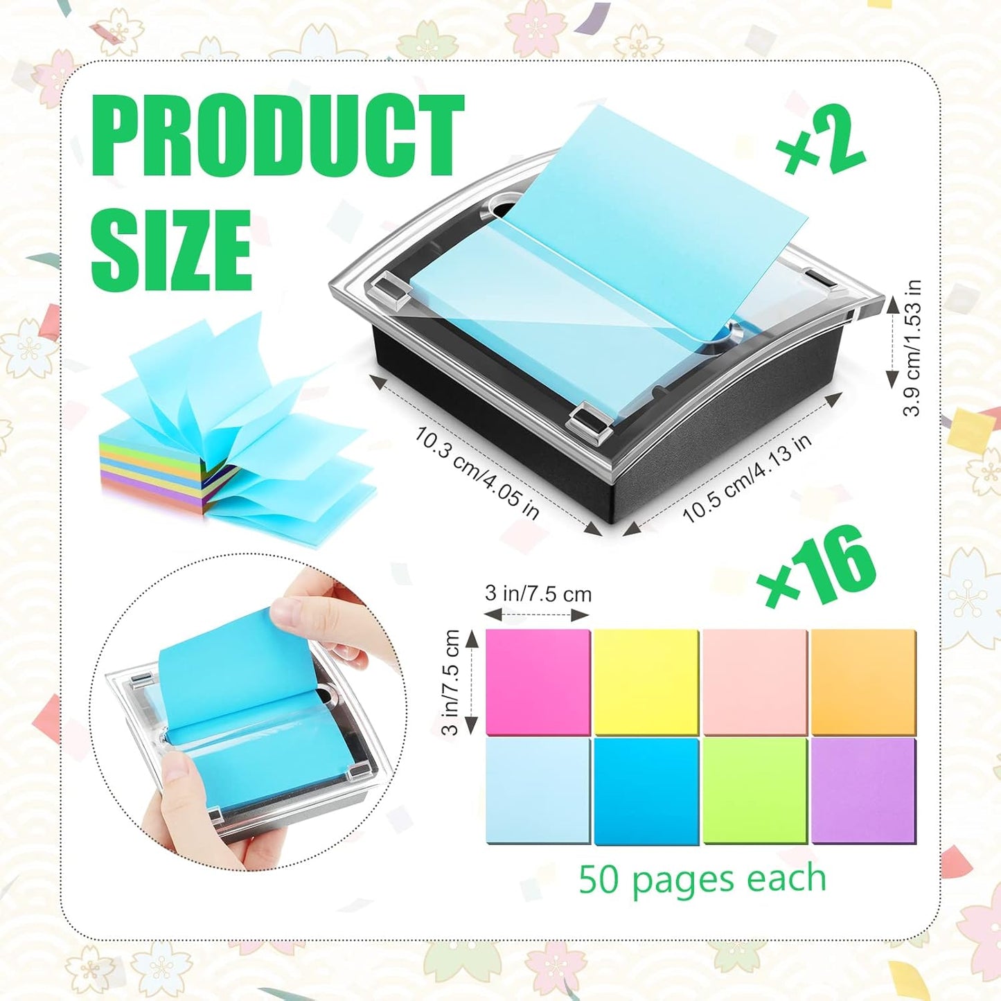 Meanplan 16 Pad Pop up Sticky Notes with 2 Pack Pop up Sticky Dispenser Note Holder Black Base Self Stick Memo Pads Blank Adhesive Notes 3x3 Refills Back to School Office Desk Supplies, 50 Sheet/pad