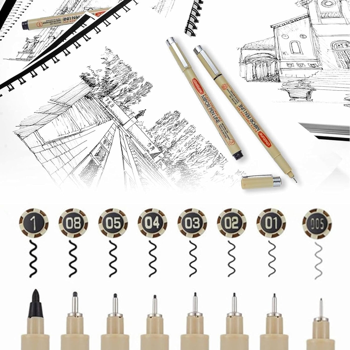 Micro Fineliner Set – Archival Black Ink pen for Writing & Drawing, Assorted Point Sizes, Holiday Gifts for Artists & Crafters – 8-Pack