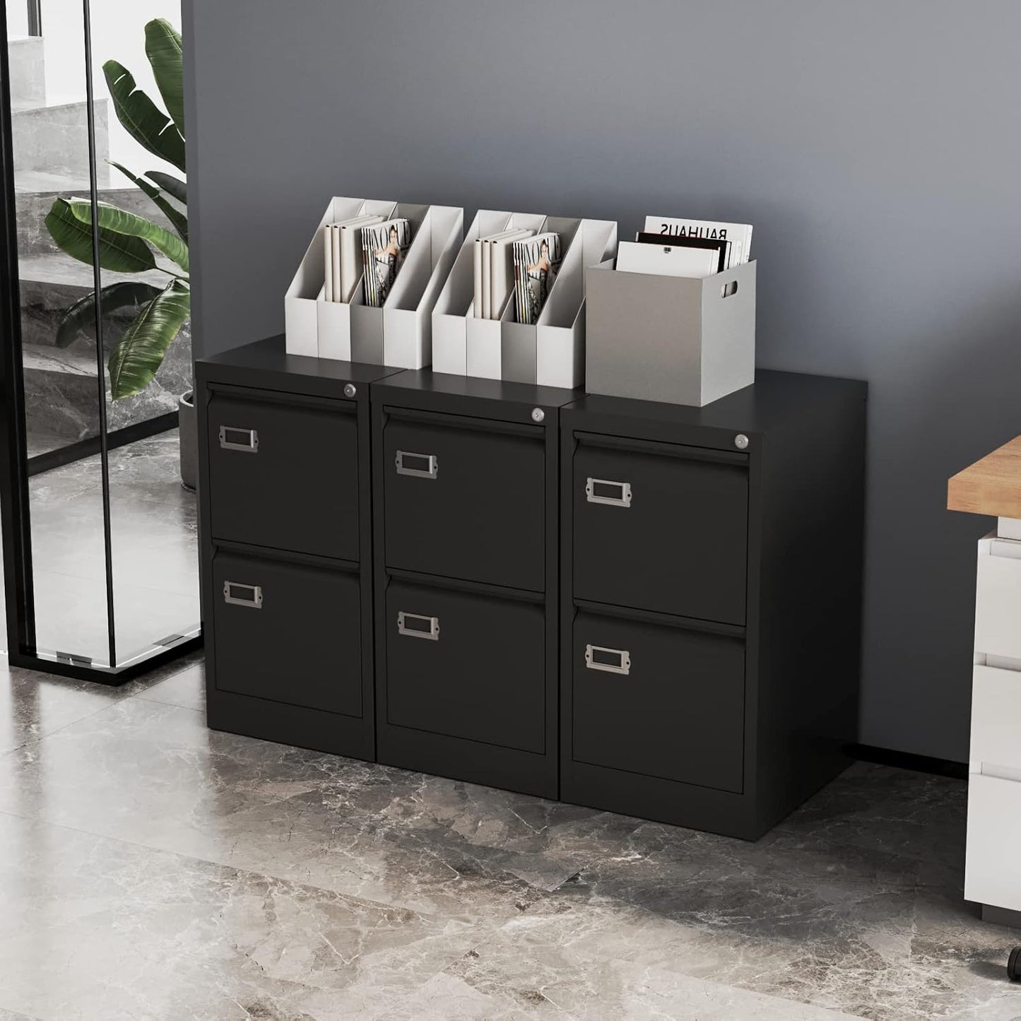 2 Drawers Vertical File Cabinets - 17.8" Deep Lockable Filing Cabinet - Black Metal Storage Cabinets for Home Office to Hanging Files Letter/Legal/F4/A4 Size