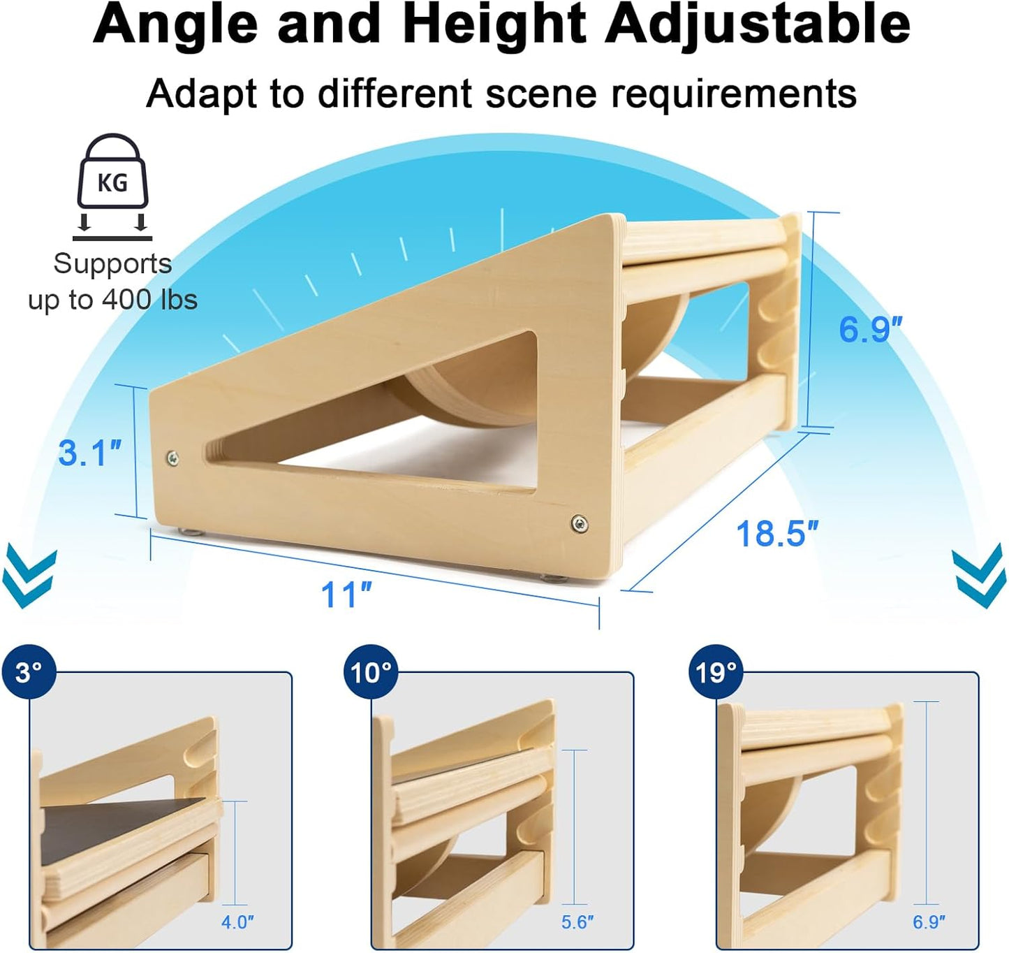 WOOD CITY Under Desk Footrest, 3 Heights Adjustable Foot Rest with Silicone Surface, 3 in 1 Non-Slip Foot Stool Improve Posture, Reduce Fatigue & Pain， Ideal for Home/Office/Gaming (Natural)
