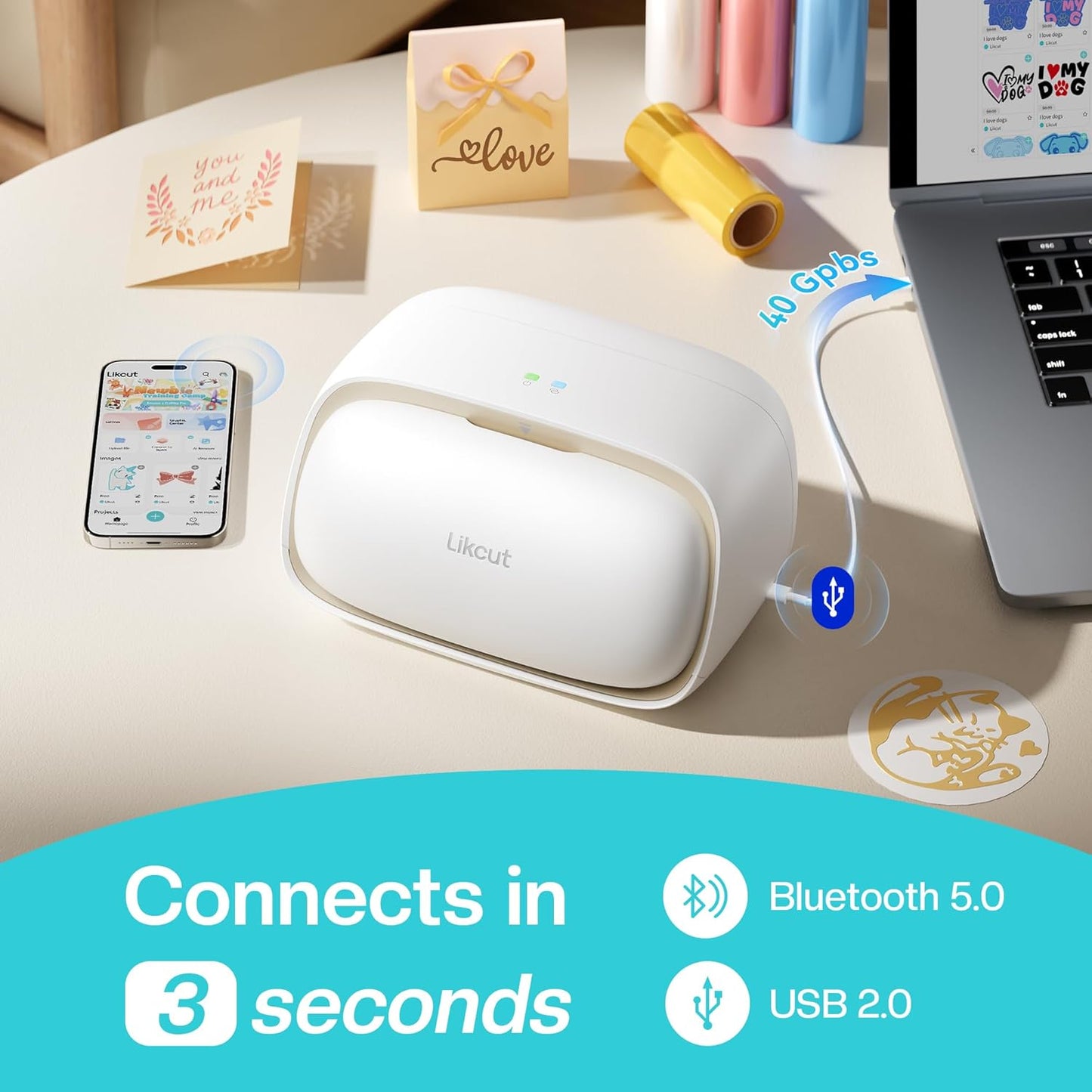 Vinyl Cutter Machine S501 - Smart Compact Sticker Maker for Vinyl & Paper Crafts, Portable Plotter DIY Cutting Machine for Sticker Joy Craft & Party Supplies, Wedding Decor, Beige