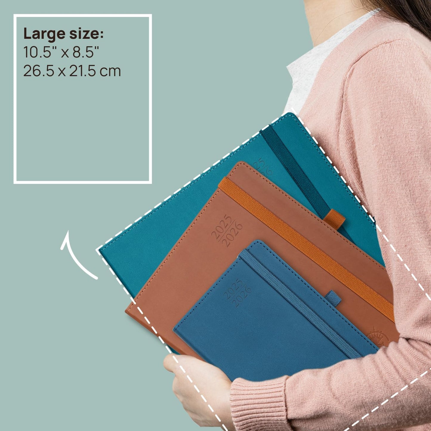 POPRUN Planner 2025-2026 (Large - 8.5'' x 10.5'') Academic Weekly Calendar (July 2025 - June 2026) with Hourly Time Slots, Monthly Tabs, 100GSM Thick Papers, Leather Soft Cover - Pink