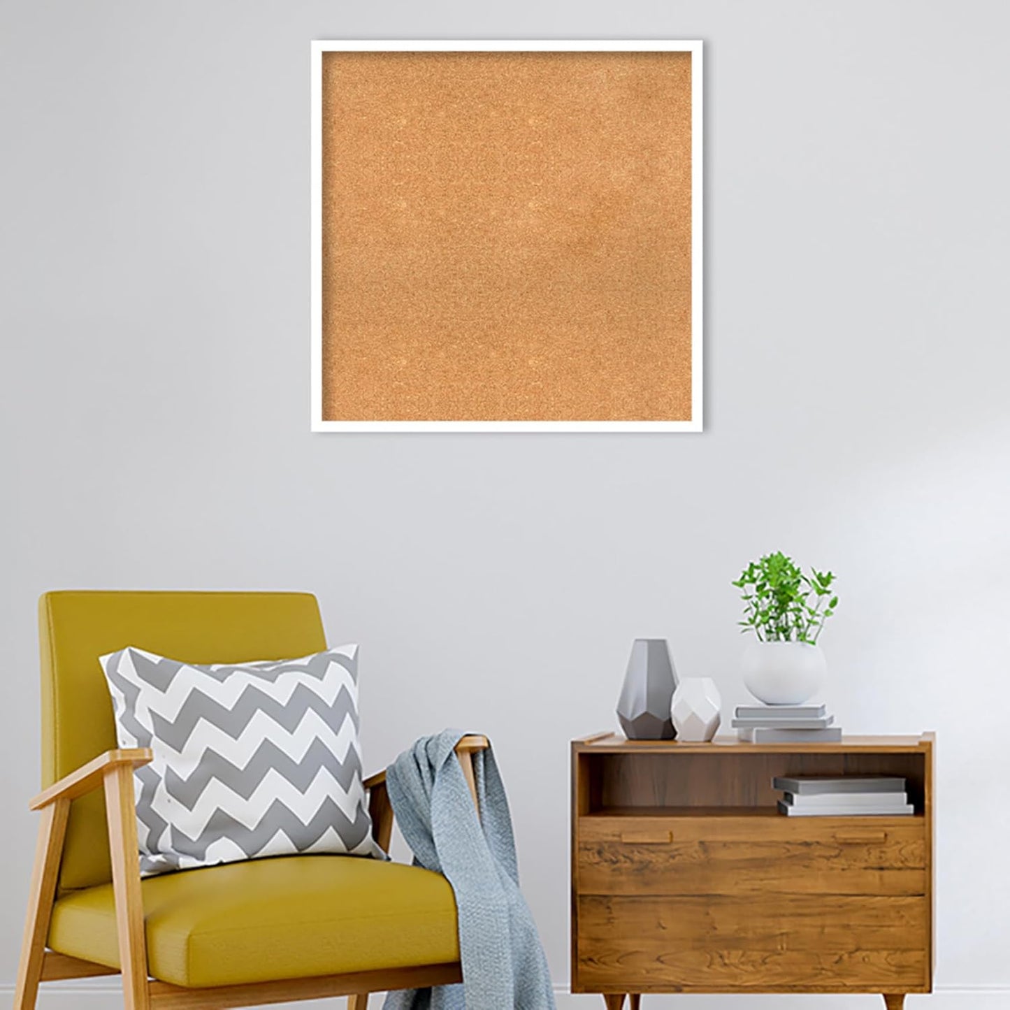 Amanti Art Natural Cork Board for Wall, 29x29 Vision Board with White Frame, Large Corkboard Office Decor for Home Organization, Modern Corkboard Pinboard to Display Items for Home Organization in