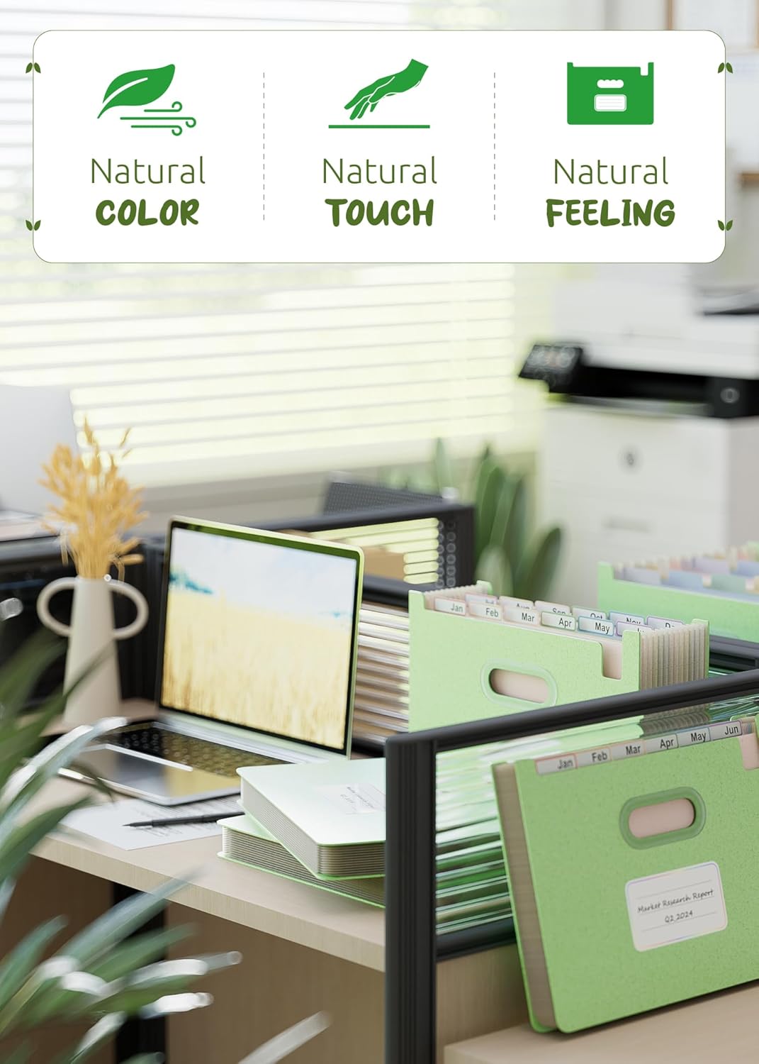 Accordion File Organizer, 12 Pockets Wheat Straw Expanding File Folders, Upright & Open Top, Monthly Bill Receipt Organizer, 100% BPA Free, Return to Nature, Healthy Living, Letter/A4 Size-Mint Green