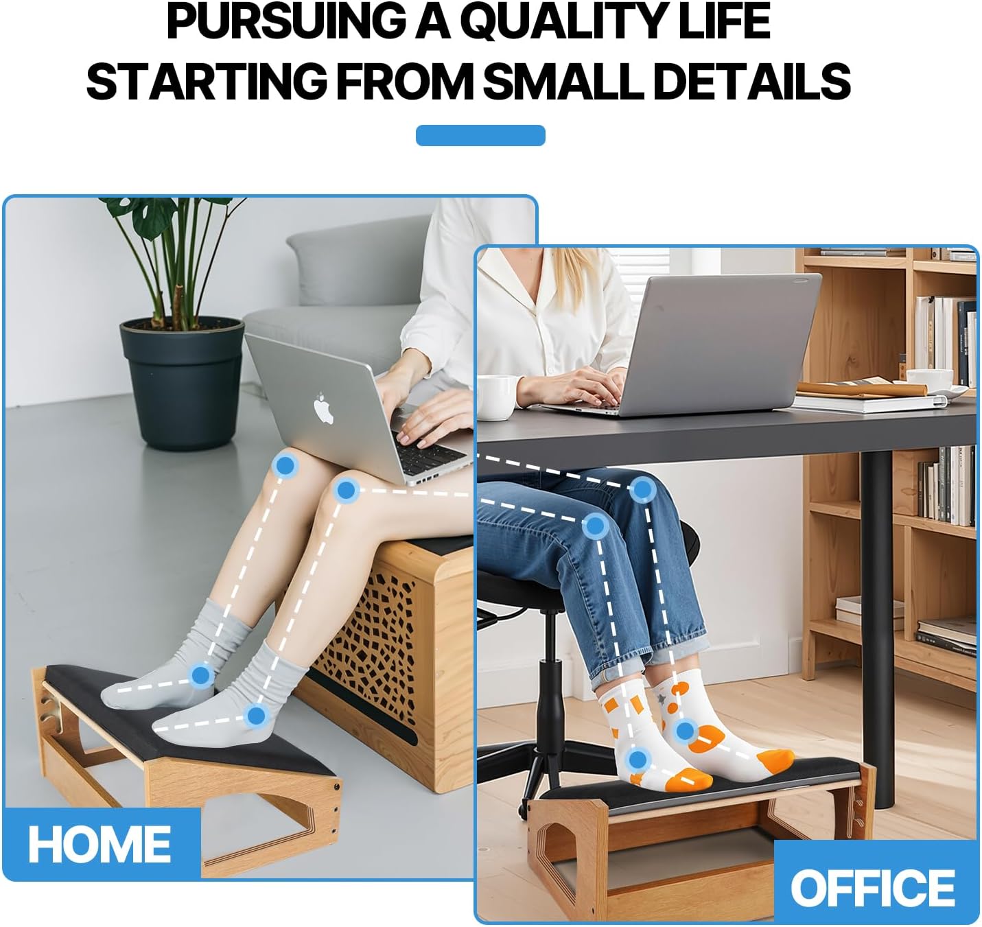 Ergonomic Foot Rest, 4 Adjustable Height Foot Stool,Footrest Under Desk， Soft Cushions,Foot Rest Office,Improving Posture, Promoting Blood Circulation（Natural）