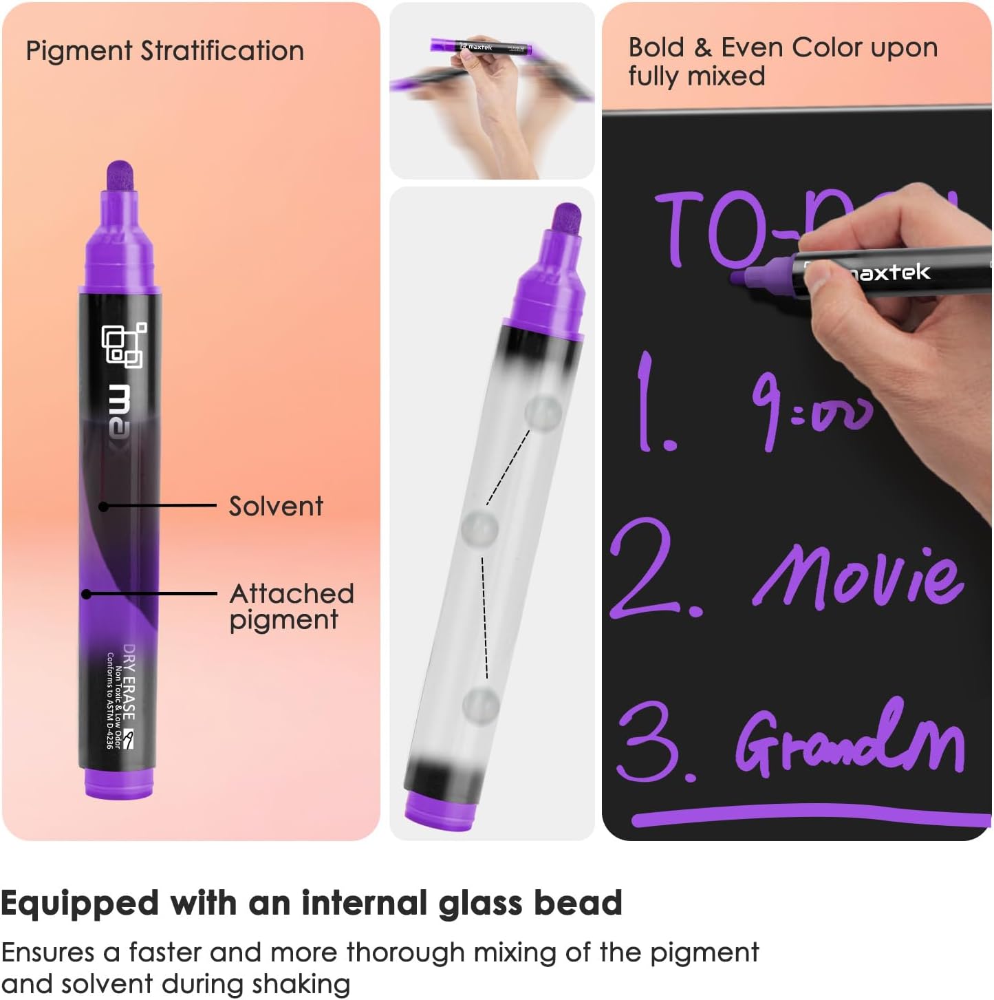 maxtek Dry Erase Markers, Bullet Tip Glass Whiteboard Markers, Neon Colors, 6 Count White Board Dry Erase Pens