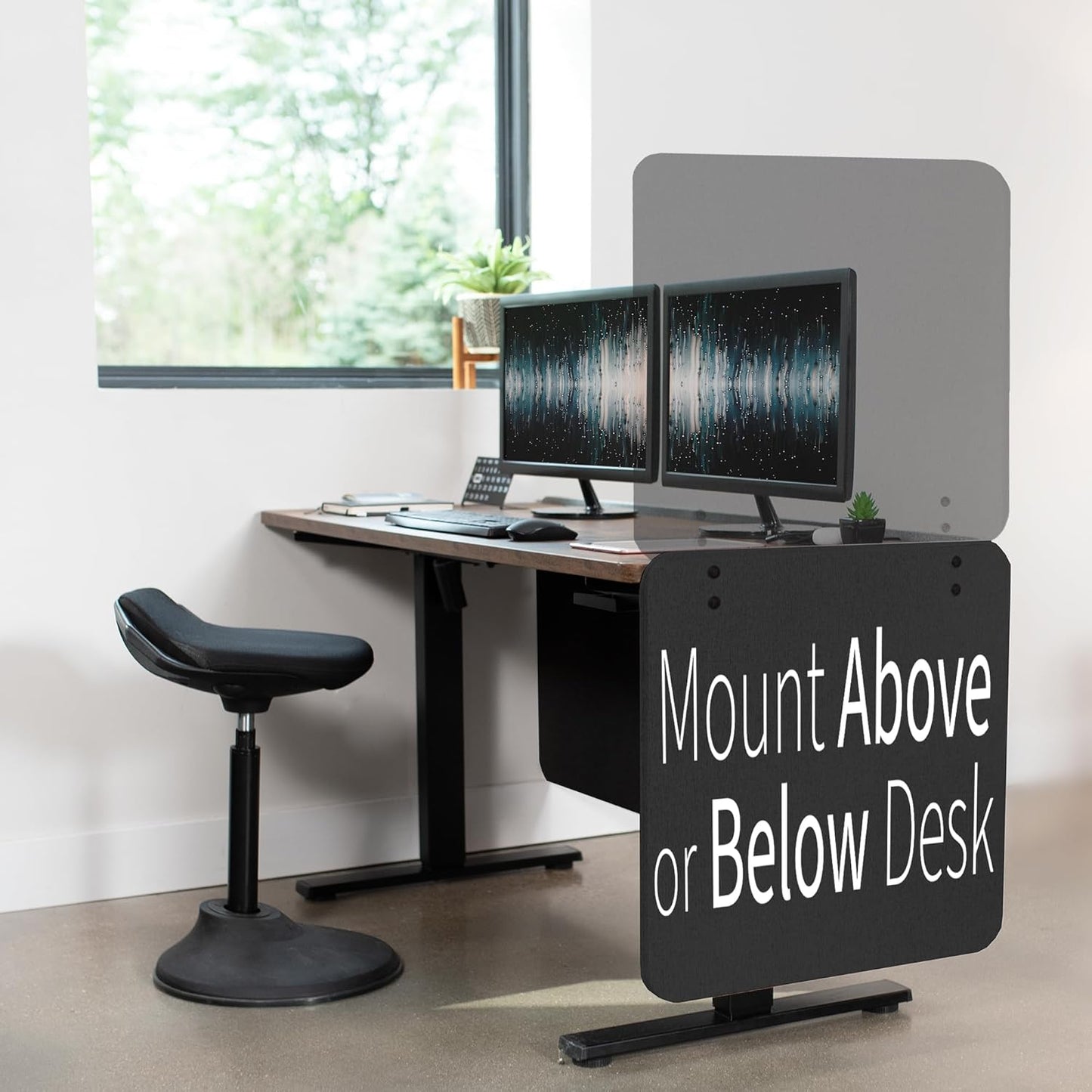 VIVO Clamp-on 24 x 24 inch Privacy Panel, Sound Absorbing Cubicle Desk Divider, Acoustic Partition, Dark Gray, PP-1-V024D