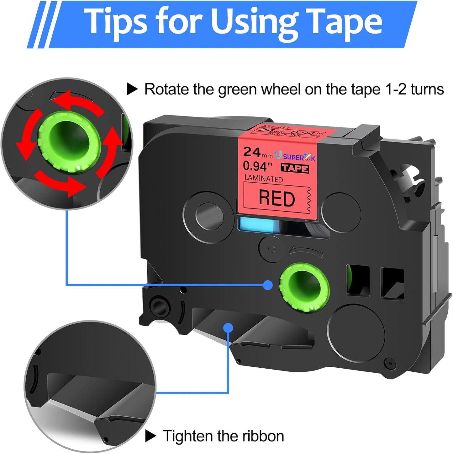 6PK Compatible for Brother P-Touch Label Maker Tape TZe-451 TZ-451 TZe451 TZ451 Black on Red 24mm 0.94 inch 1'' x 26.2ft Laminated TZe TZ Label Tape for PT-2500PC PT-2600 PT-2610 PT-2700