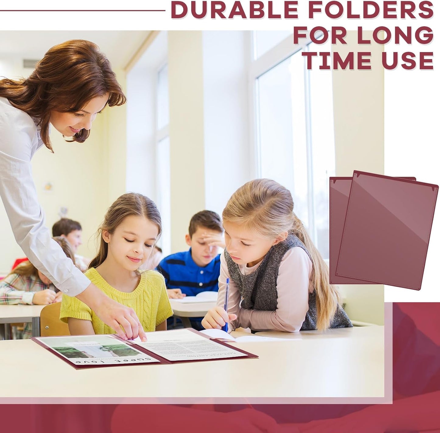 Henoyso 72 Pcs Plastic Take Home Folders with 2 Pockets Parent Teacher Classroom Communication Homework Folder for Students Parent Teacher Connect (Dark Red)