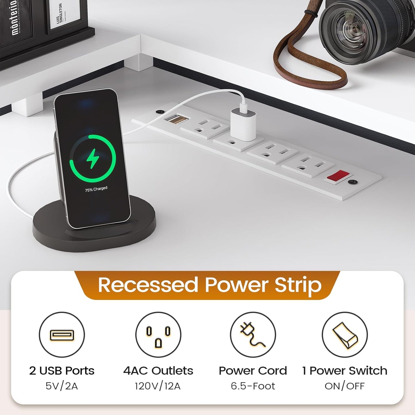 SEDETA L Shaped Desk with 6 Drawer, 108" Home Office Desk with File Drawer & Power Outlet, Corner Computer Desk with Monitor Shelf, File Cabinet, Two Person Desk, Gaming Desk with Led Lights, White