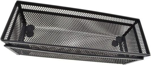 HAHIYO Stackable Mesh Tray Cup 9 x 3 x 2 inches Sturdy Container for Desk Drawer Organizer Collection for Home Office School kitchen Soft Foam Feet No Sharp Edges 2 Pack Black