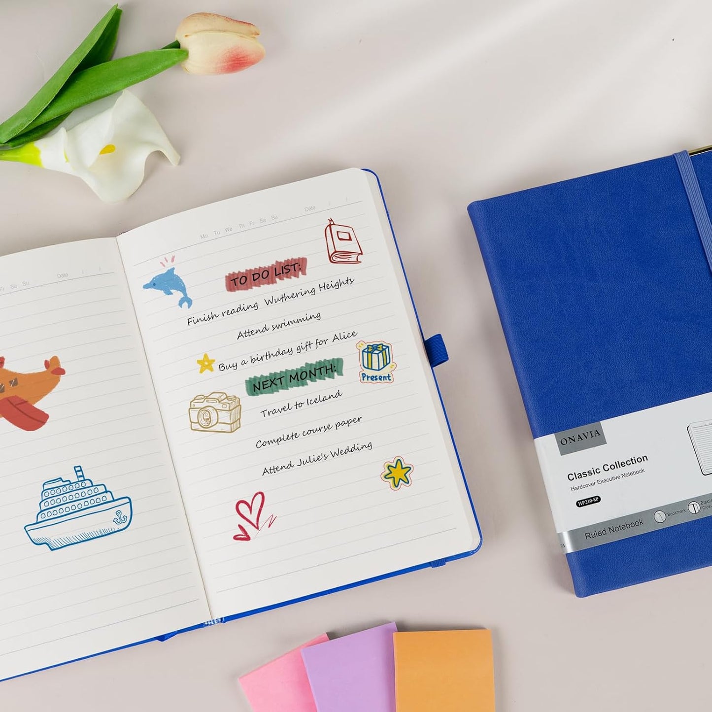 A5 Lined Journal Notebook - 100 GSM Thick Paper, Hardcover Journaling Notebook for Writing, Work, Travel, School, College Ruled Journal for Women Men, PU Leather Note Book,5.5”x8.3”- Klein Blue