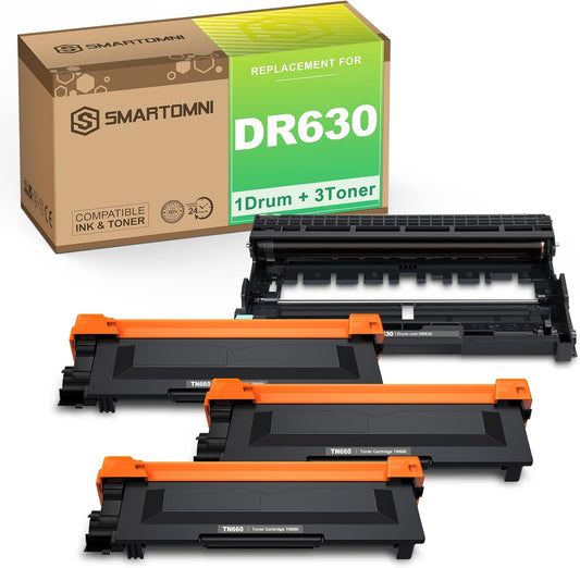 DR630 DR-630 Compatible Toner Cartridge Replacement for Brother TN660 TN630 use for Brother DCP-L2500D L2305W HL-L2300D L2360DN MFC-L2680W L2705DW L2740DW(1 Drum with 3 Toner)