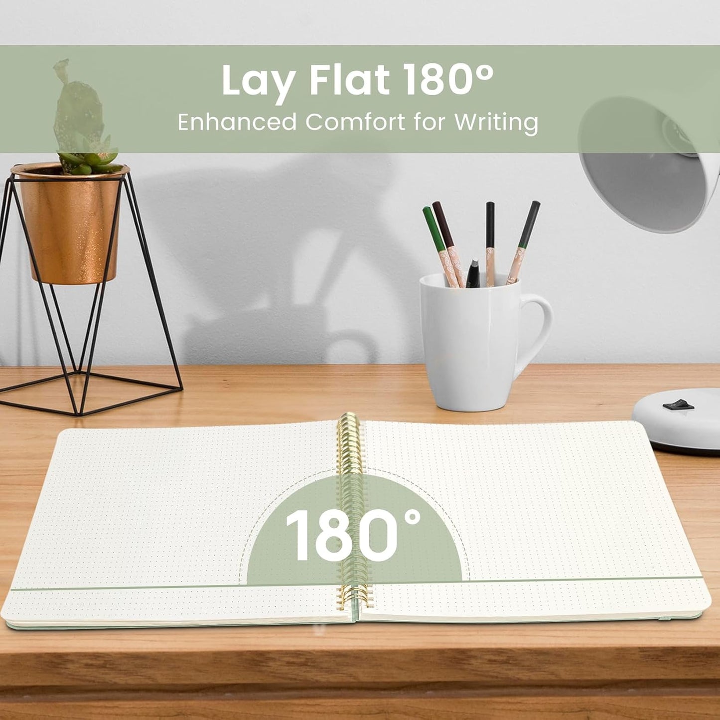 Taja Spiral Dotted Notebook, 8.5"x11" Notebooks for Work, Large A4 Journal for Women & Men, Bullet Dotted Journal, Journaling Notebook for Writing, Plastic Cover Spiral Journal, Green