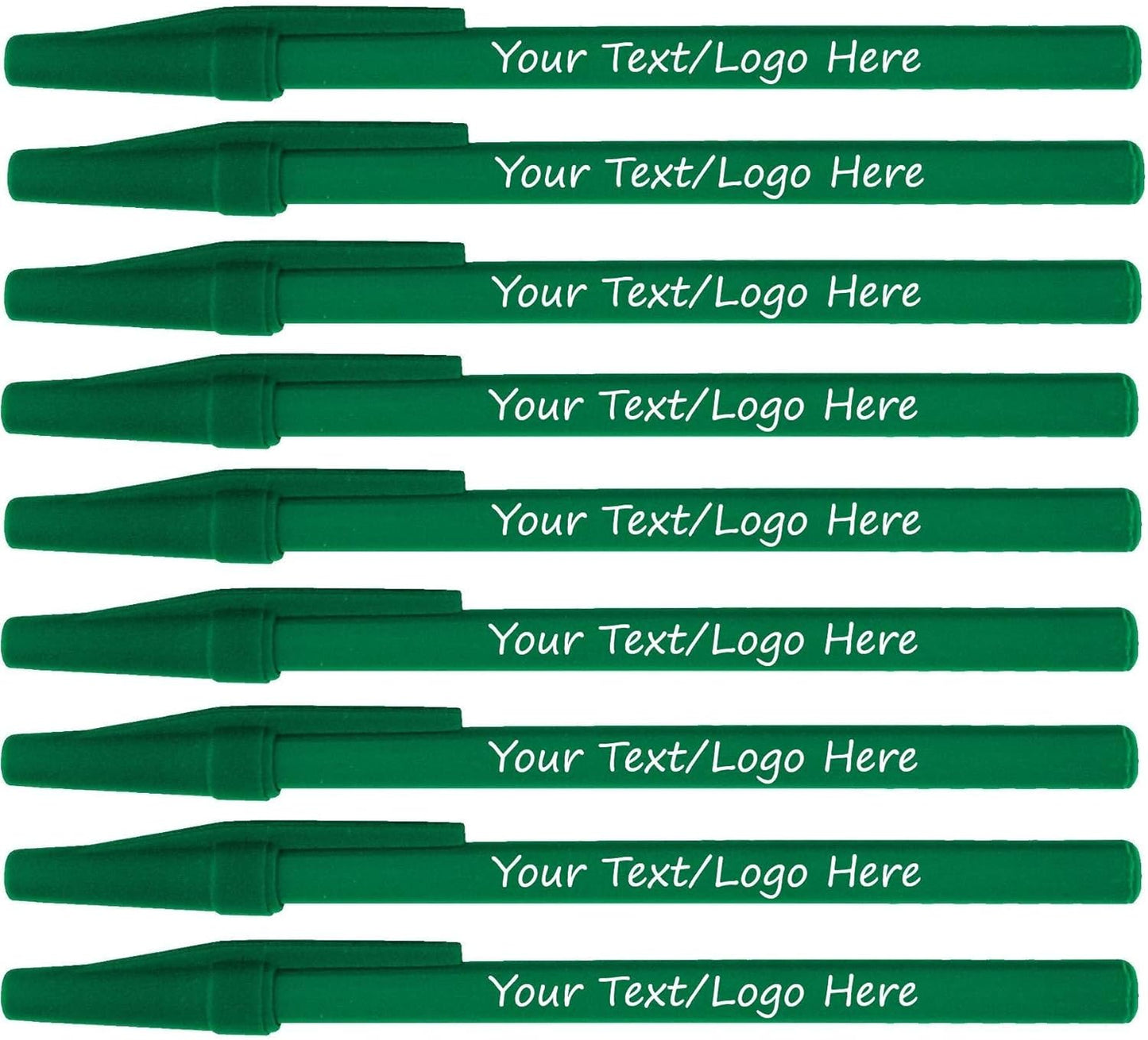 Personalized Stick Pens With your Custom Logo or Text-500 Pack Bulk-for Businesses, Parties, and Events, Custom Printed Slim Ballpoint Pens Colored with Cap, Forest Green, Black Ink