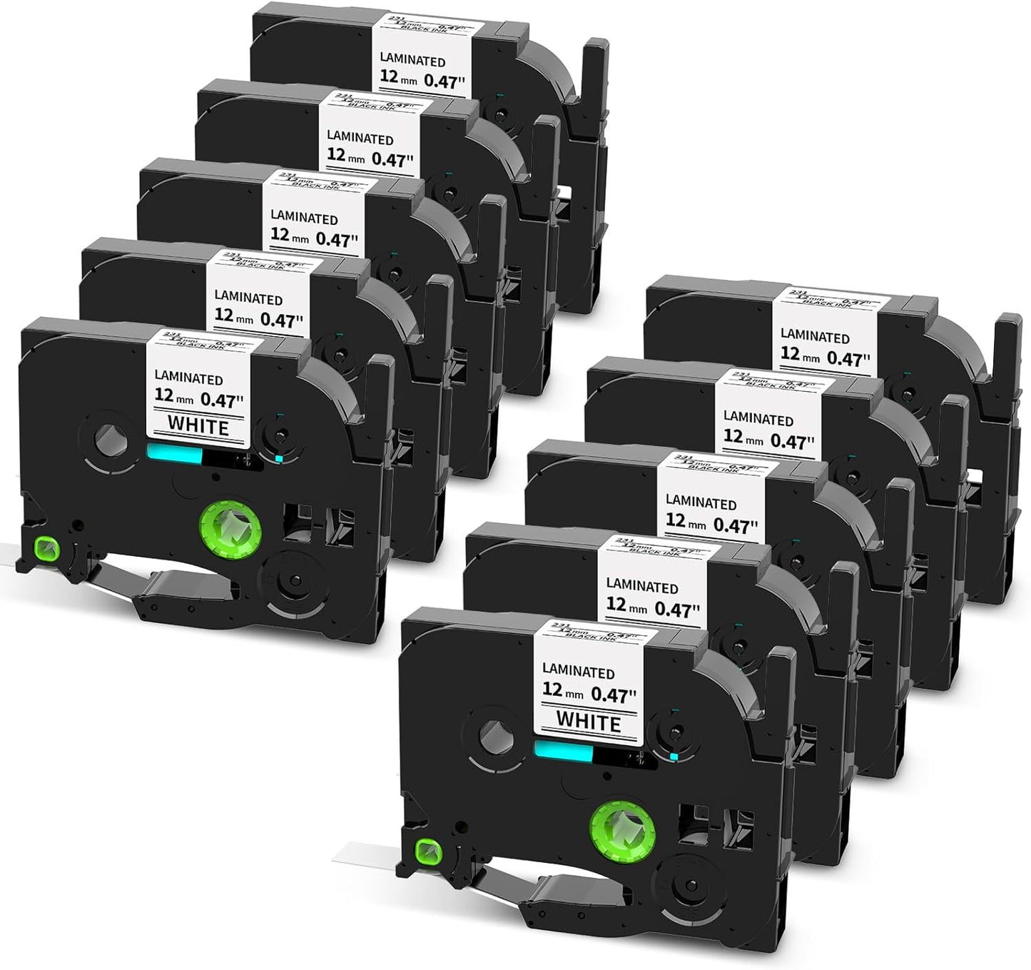 Label Maker Refill for PT-2040 D410 D400 1880 1290 H103w H110bp Compatible with Brother P touch Label Tape TZe-231 TZe231 TZ 12mm 0.47 Inch Laminated Black on White Ptouch Edge Tape 1/2"x 26.2', 10PK