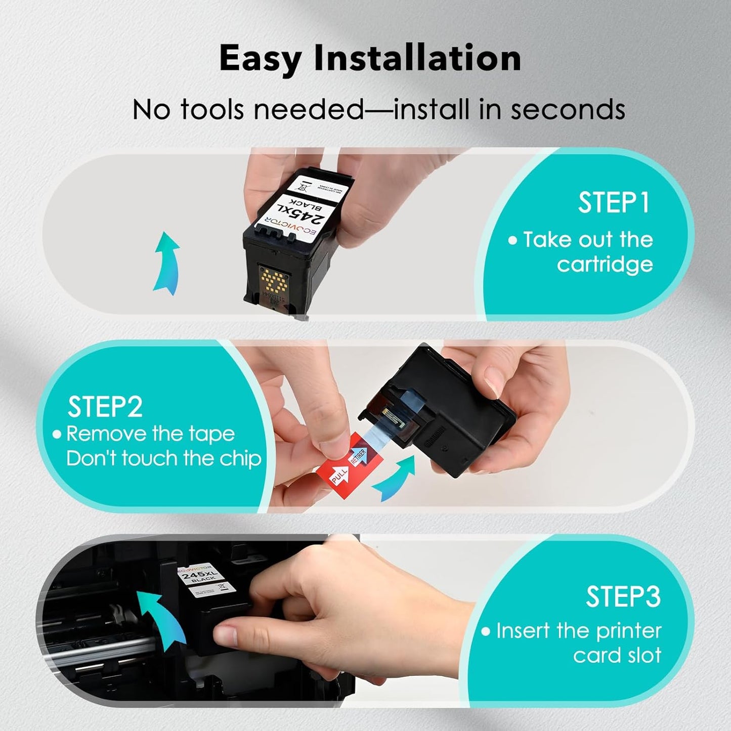 EcoVictor 245XL Black Ink Cartridge Replacement for Canon 245 XL PG-245 XL (Black 2 Pack) Compatible to Pixma MX490 MX492 MG2522 TR4520 TR4500 TS3122 TS3322 MG2520 MG2500 MG3022 TS3320 TR4522 Printer