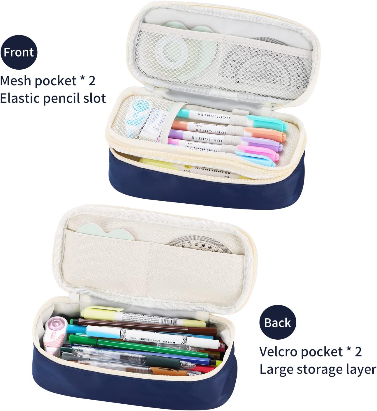 Dugio Big Pencil Case for Boys Organizer Pencil Bag with Zipper Pencil Pouch for School Teens Kids Aesthetic Large Pencil Pouch Blue