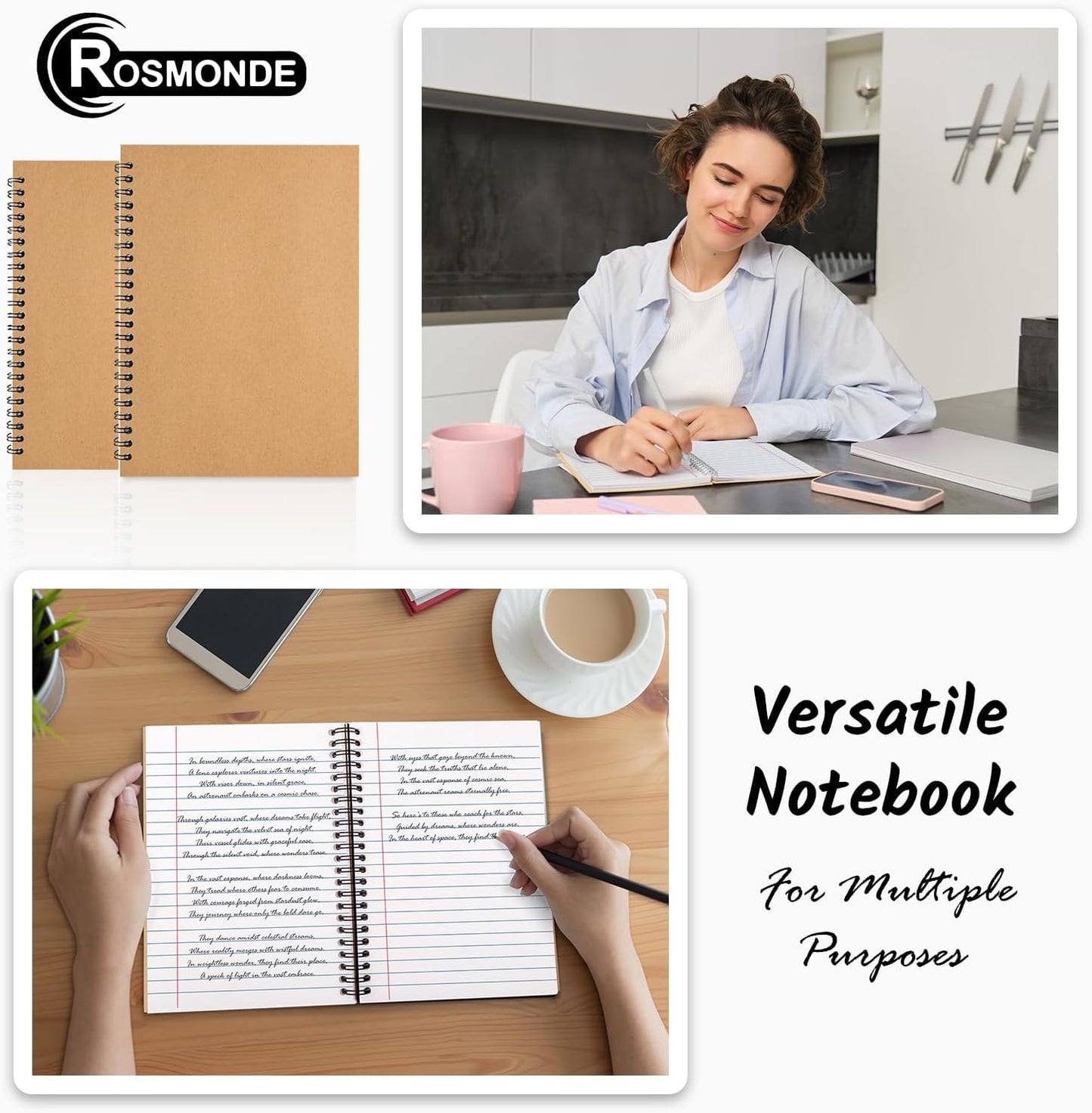 48 Pack Kraft Spiral Notebook, A5 College Ruled, 5.8 x 8.3, 120 Pages (60 Sheets), 100 GSM Thick Paper, Hardcover Planner Notebooks, Travel Writing Journals, Bulk Home Office School Supplies