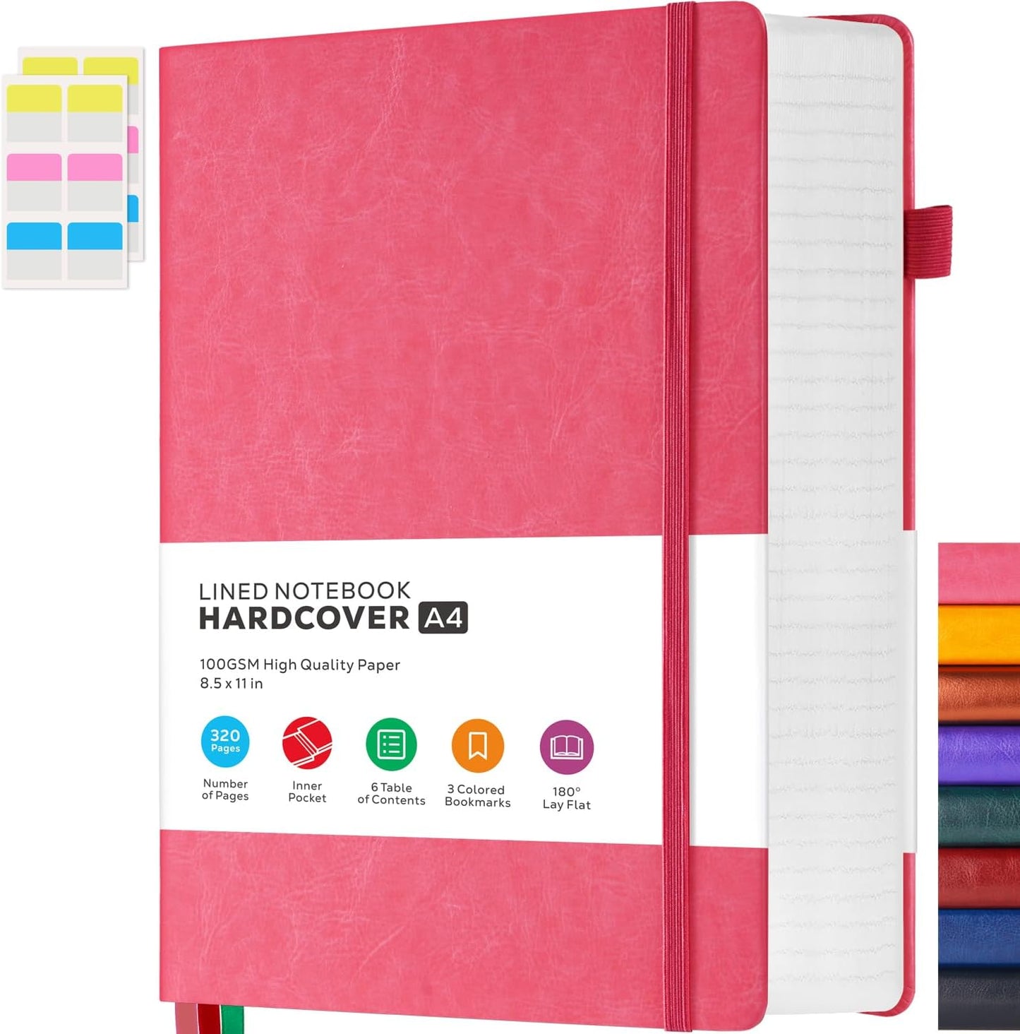 Lined Journal Notebook for Women/Men Writing Work, 320 Pages A4 Large Notebook notepads 8.5 x 11 for Note Taking, Hardcover Leather Journal, 100Gsm Thick Paper, Pink