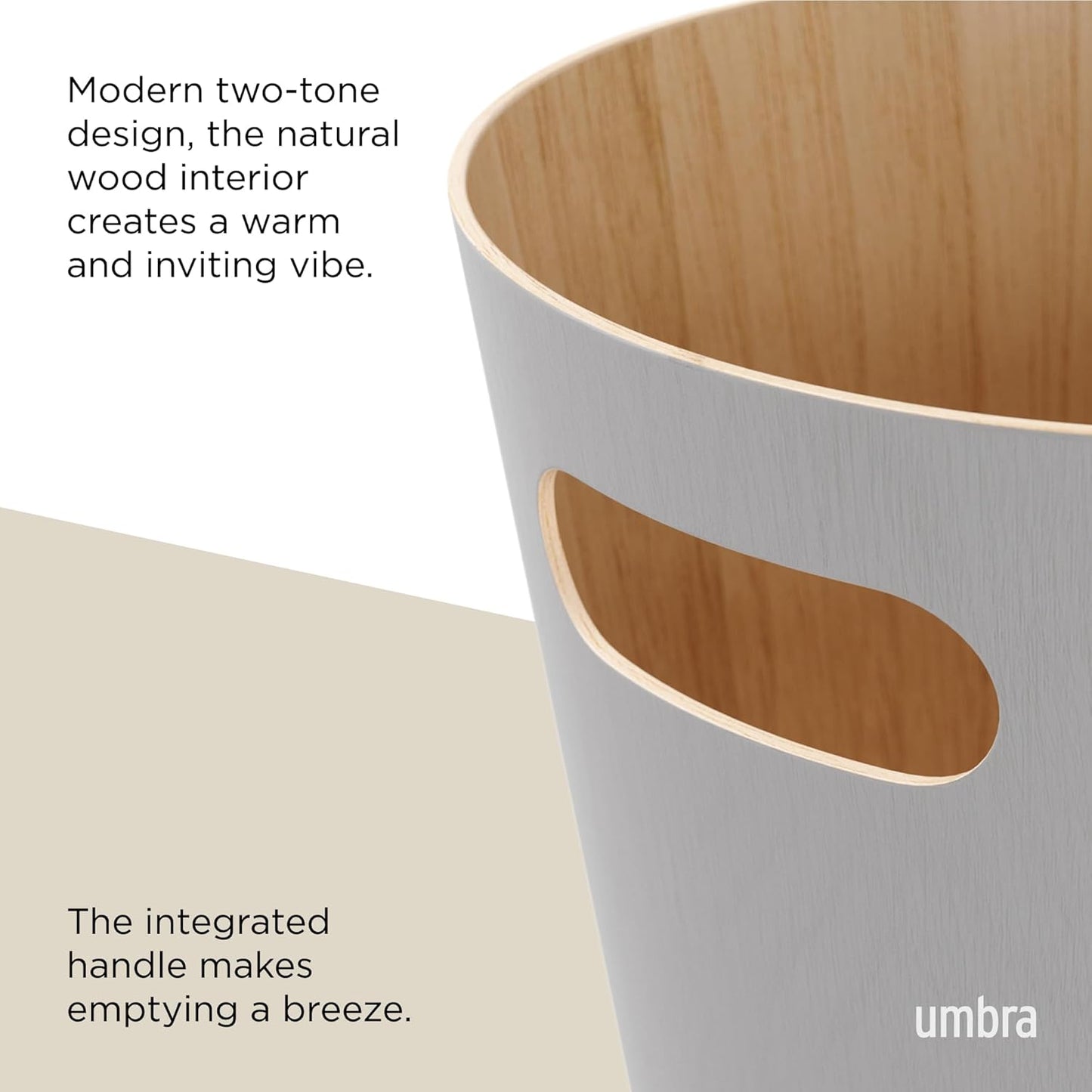 Umbra Woodrow, 2 Gallon Modern Wooden Trash Can Wastebasket or Recycling Bin for Home or Office, Grey (082780-918)