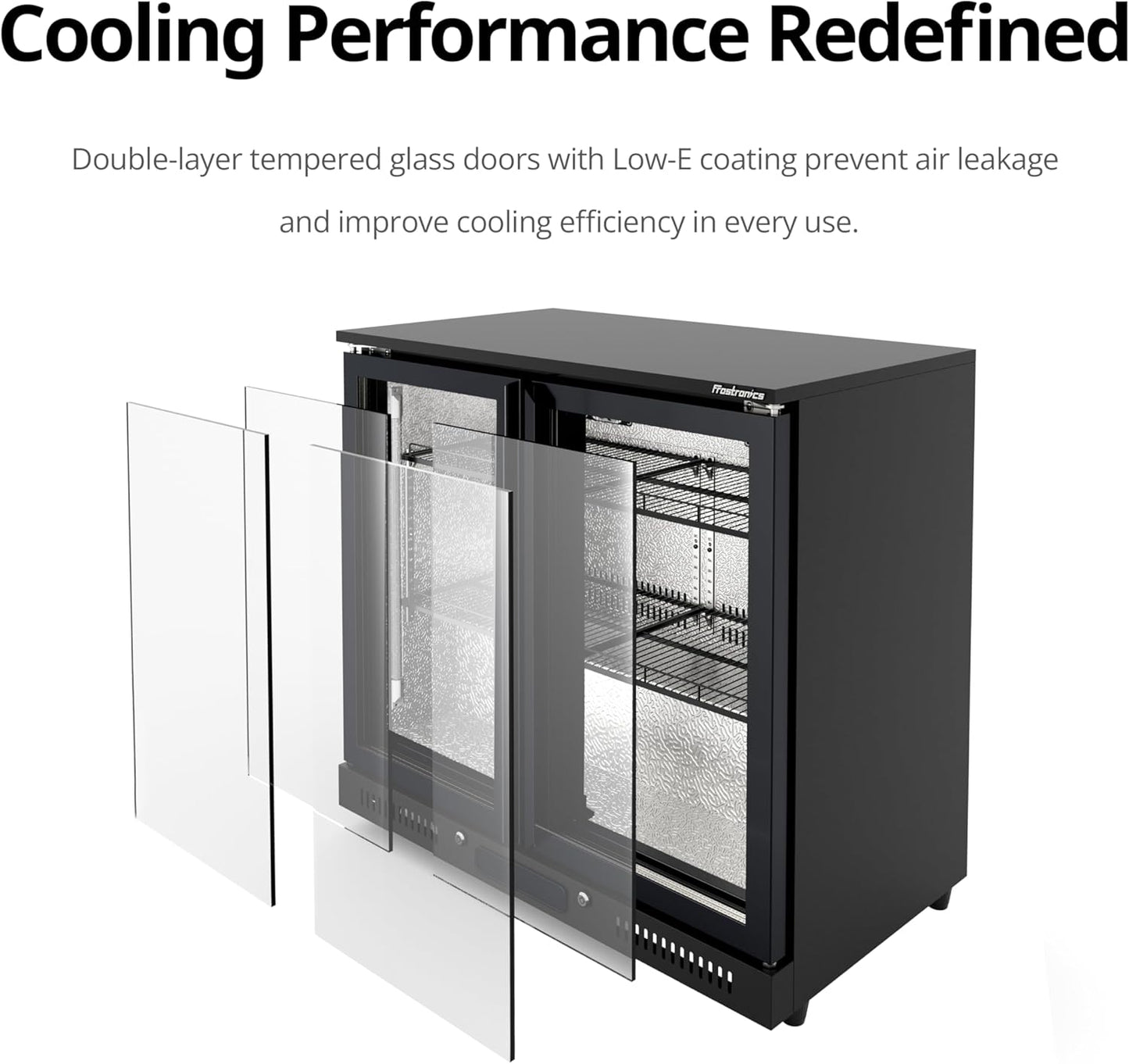 36 inch 206 cans Duo Hinged Door Back Bar Beverage Cooler, 6.75 cu. ft. Under Counter Glass Door Bar Fridge with hinged doors, lockable, 32-50°F Display Refrigerator, ETL Certified, Black