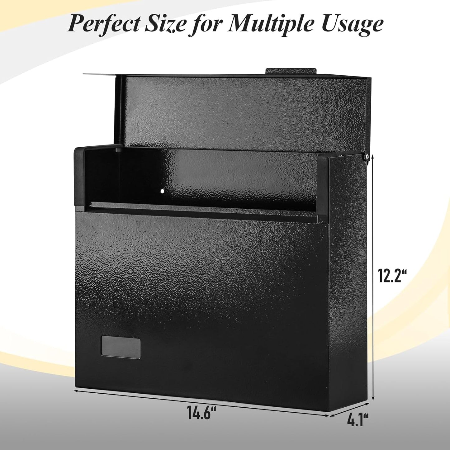 xydled Mailbox Wall Mount Mailboxes for Outside, Large Capacity Steel Hanging Metal Mailbox, Modern Post Box, Black,14.6''x12.2''x4.1''